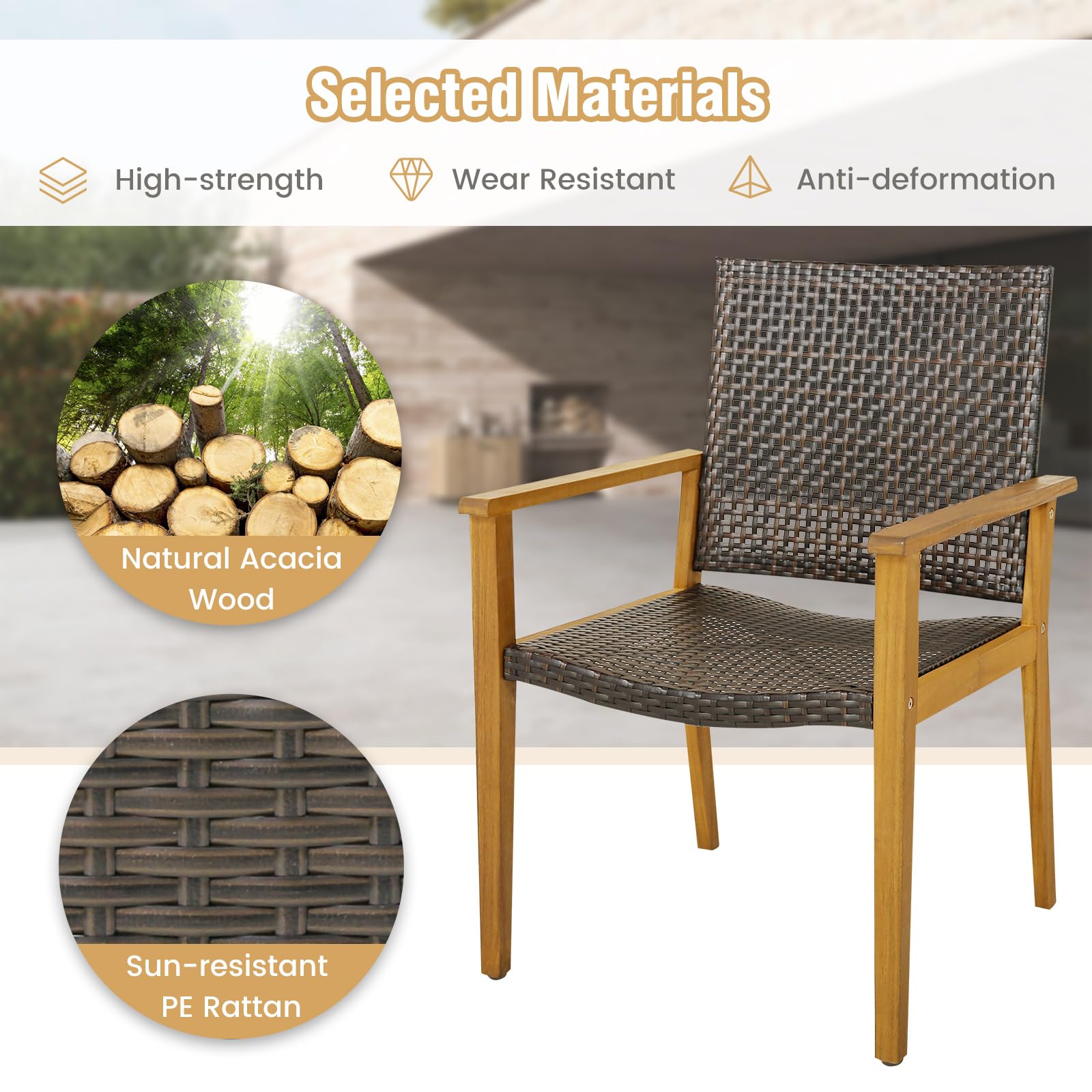 Counter Height Bar Stools Set Of 4-Piece PE Rattan Bar Stool Set