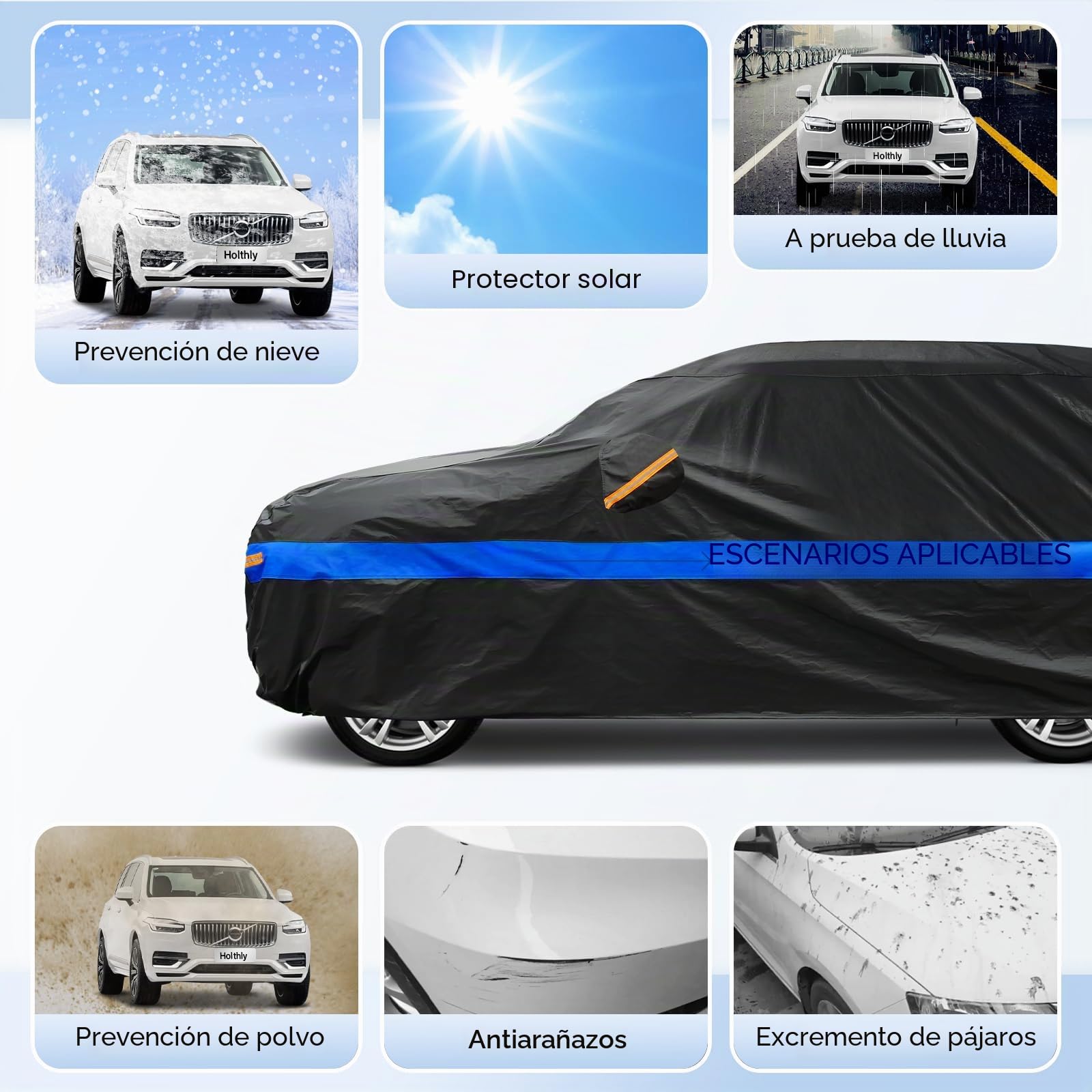 Funda Coche SUV Exterior Impermeable, Cubre Coche 4x4 de 10 Capas, Cubierta Coche Protector de Sol, Capa para Carro Apto para Audi Q7, BMW X5, Mercedes GLE, Porsche Cayenne,etc. YXL