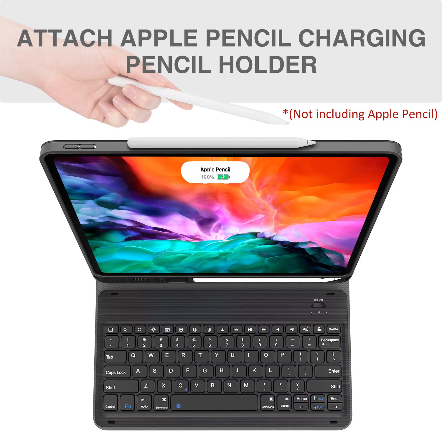 CHESONA iPad Pro 12.9 inch 2021 Case with Keyboard, Keyboard (for 12.9-inch iPad Pro - 5th Generation, 4th/3rd Generation) - Wireless Detachable - with Pencil Holder for 2021 iPad Pro 12.9, Black