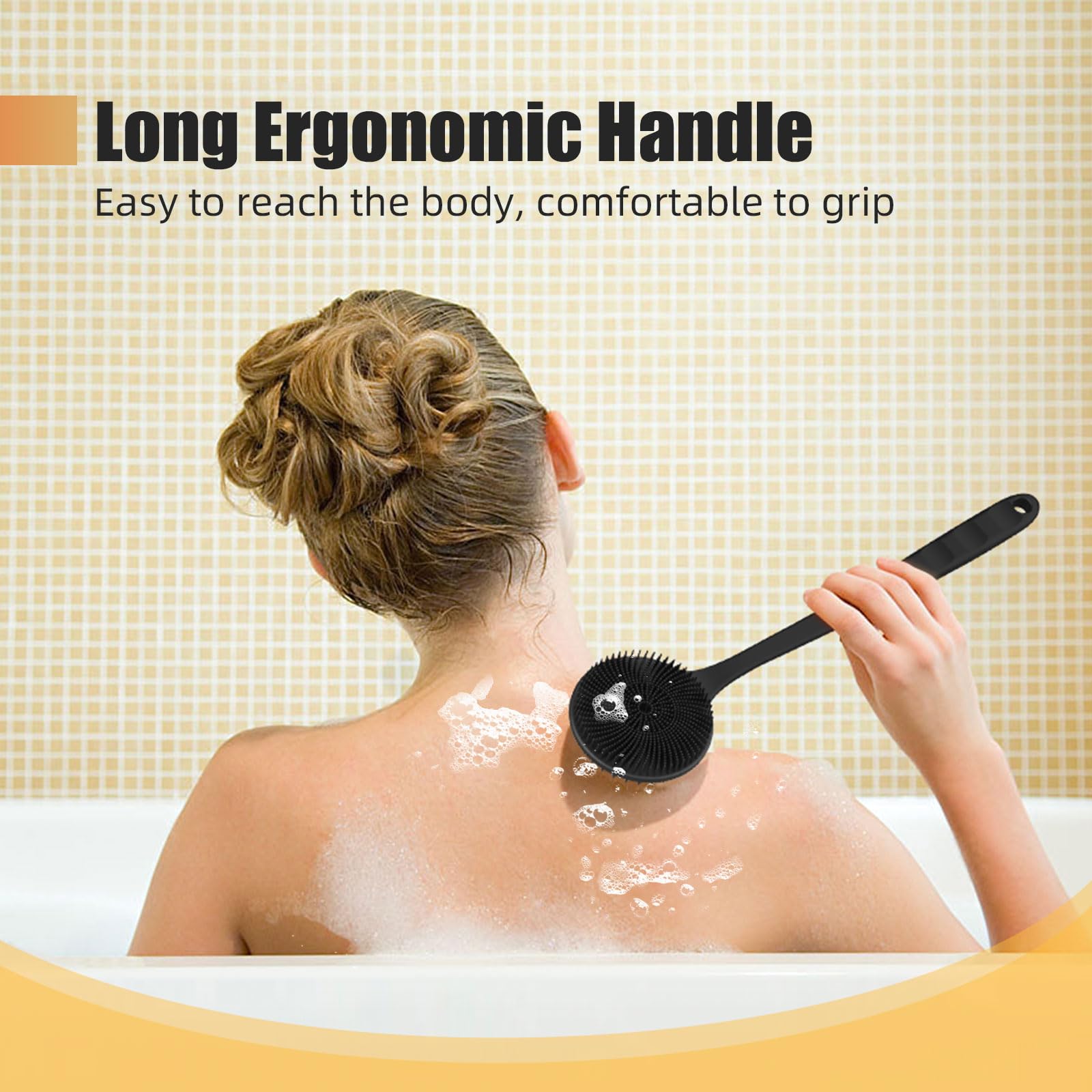 elzle Silicone Brosse Dos Douche Long Manche,Brosse Douche Double Face pour le Dos pour Les Hommes et Les Femmes,Brosse de Bain pour la Douche pour Exfolier et masser