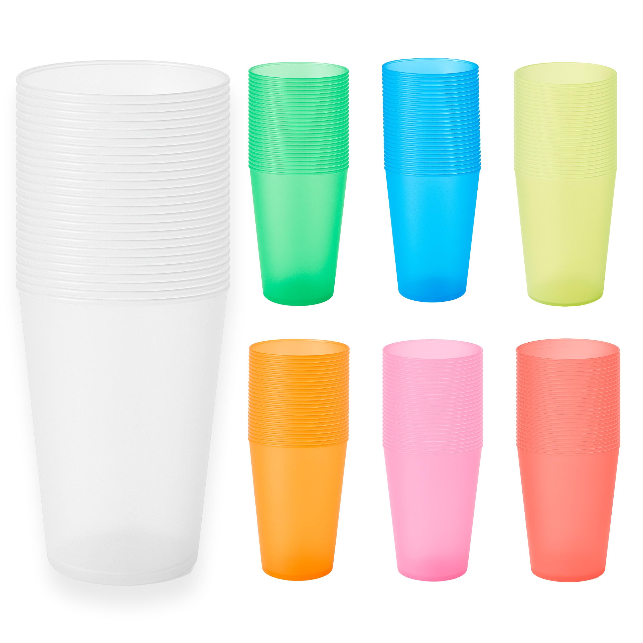 Vasos Plástico Duro 500 ml - 50, 100 ó 450 Vasos - Reutilizables de Polipropileno Eco Sin BPA – Multicolor para Fiestas, Camping y Oficina – Ideales para Sidra, Cubatas, Cerveza (450, Transparente)