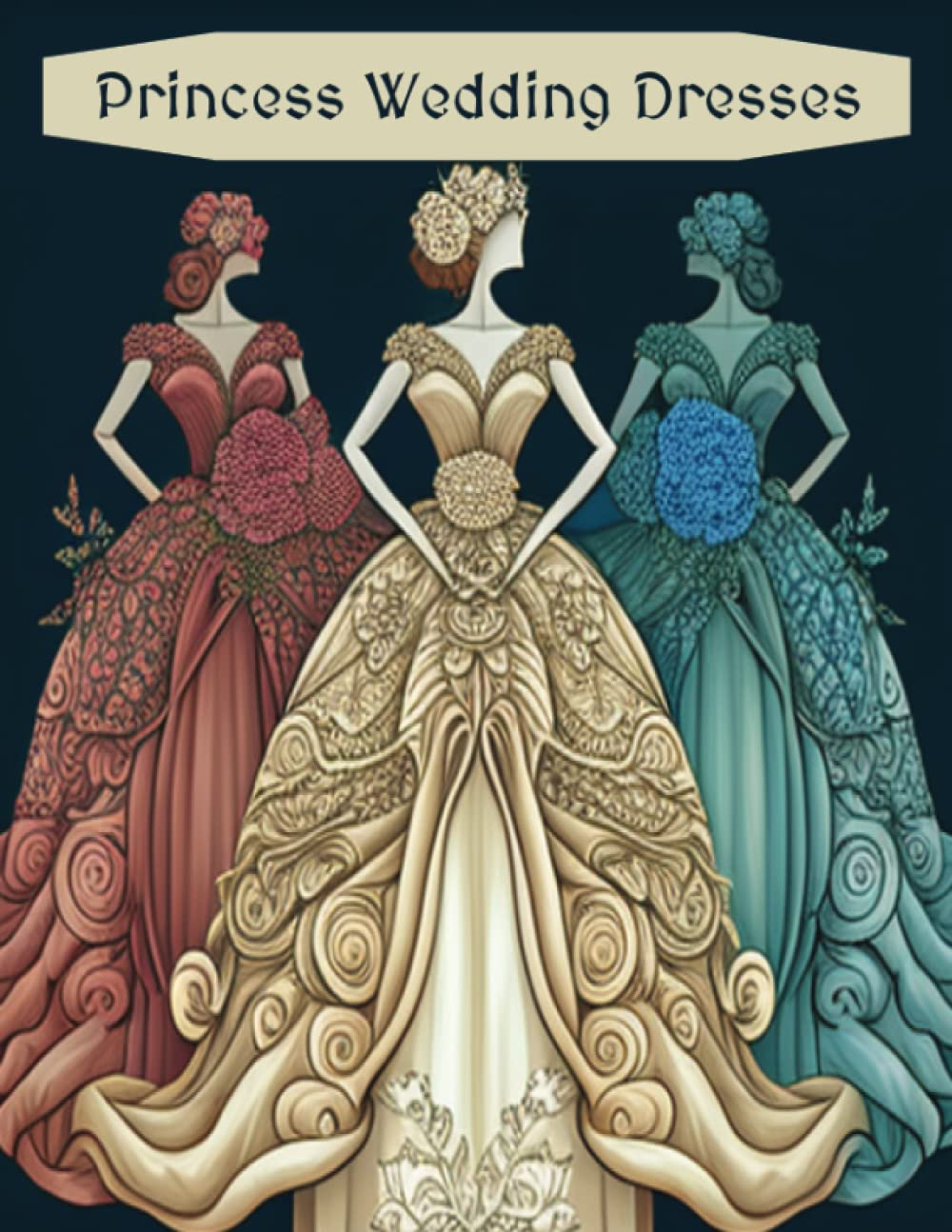 Princess Wedding Dress Coloring Book: Over 30 pages of beautiful elegant dresses for adults to color