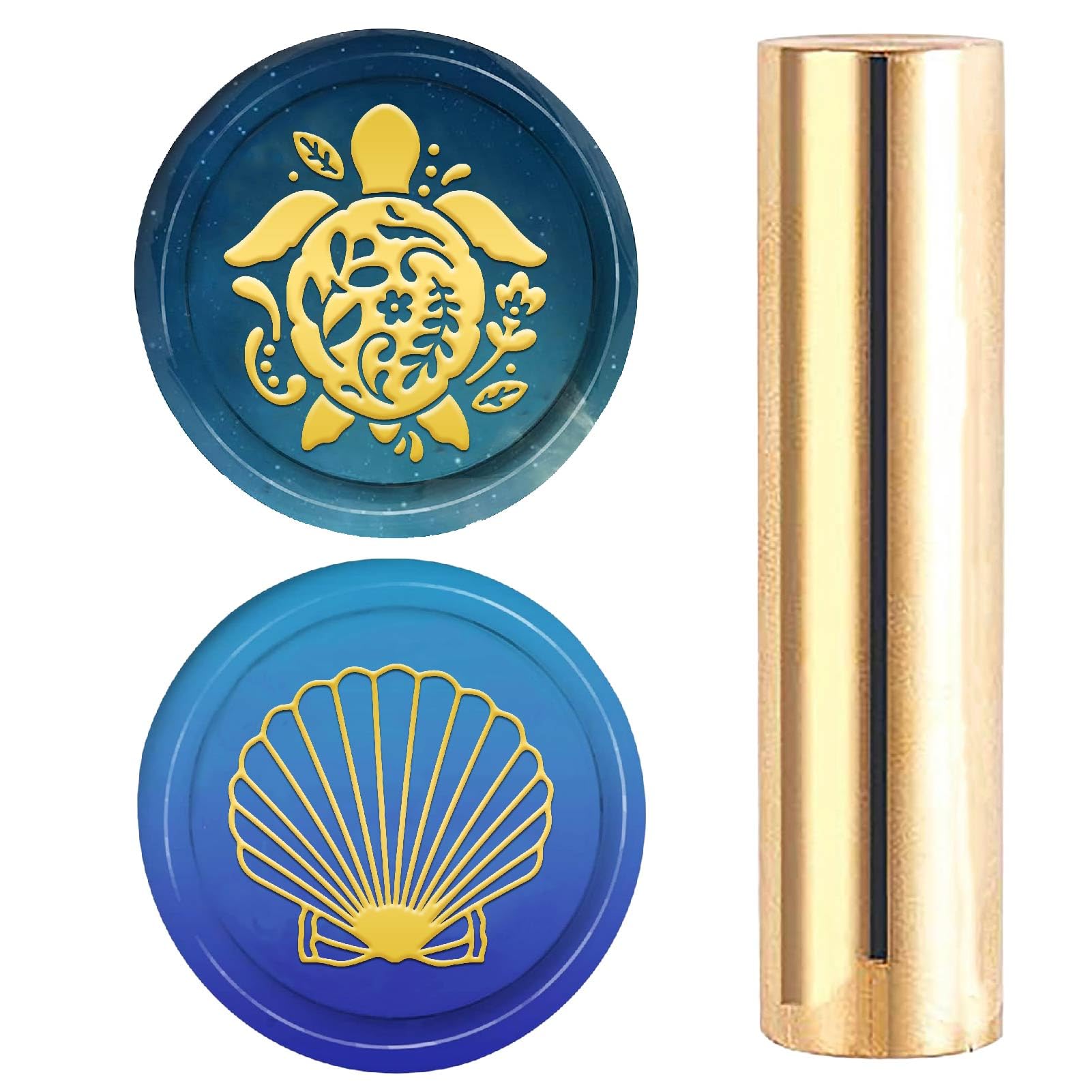 CRASPIRE Brass 2 Styles Pattern Headed Wax Seal Stamp Sea Turtle Seashell Metal 15mm Mini Stamps for Wedding Invitations Envelopes Wrapping Ocean Seashell Summer DIY