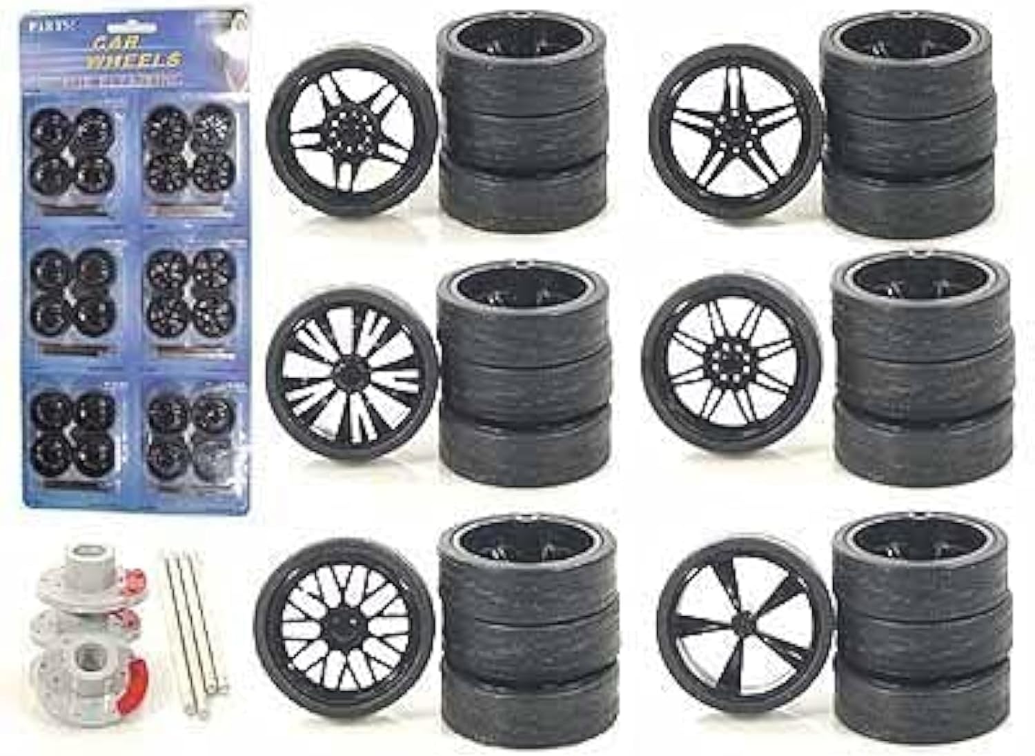 YMCtoys 1:24 Scale Model Car Spokes Black Rims Replacement 6Set