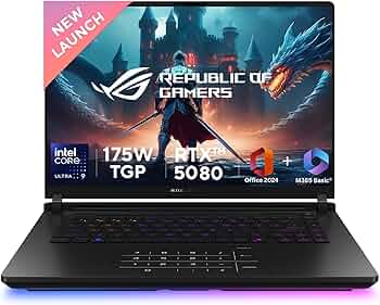 ASUS ROG Strix SCAR 16,Intel Core Ultra 9 275HX Gaming Laptop(NVIDIA RTX 5080-16GB/175W TGP/32GB/2TB/2.5K QHD+/16"/240Hz/Windows 11/M365 Basic(1Year)*...