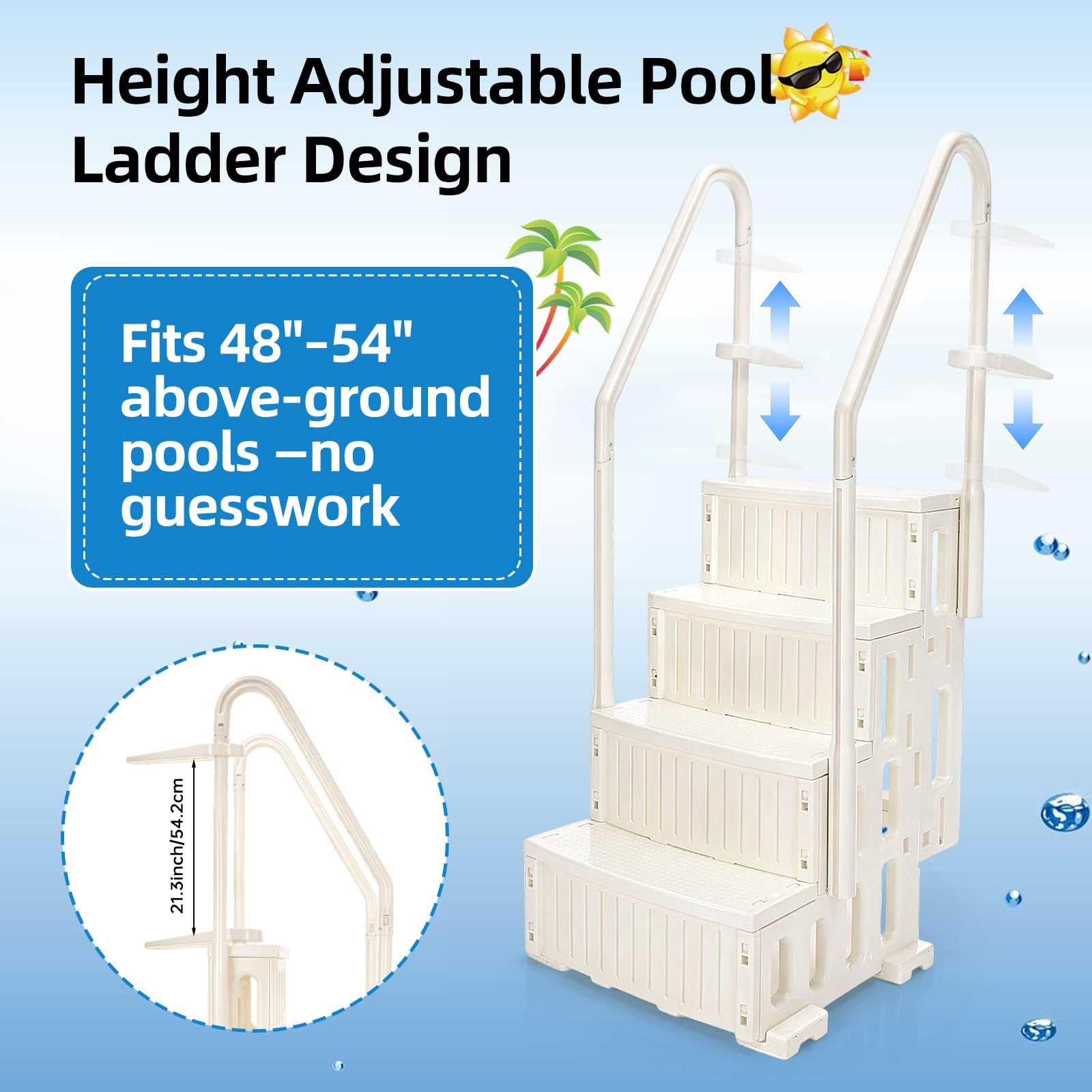 Yuntau Échelle de piscine 4 marches avec doubles mains courantes, échelle de piscine robuste antidérapante à larges marches, capacité de charge maximale jusqu’à 136 kg pour système d’entrée et de