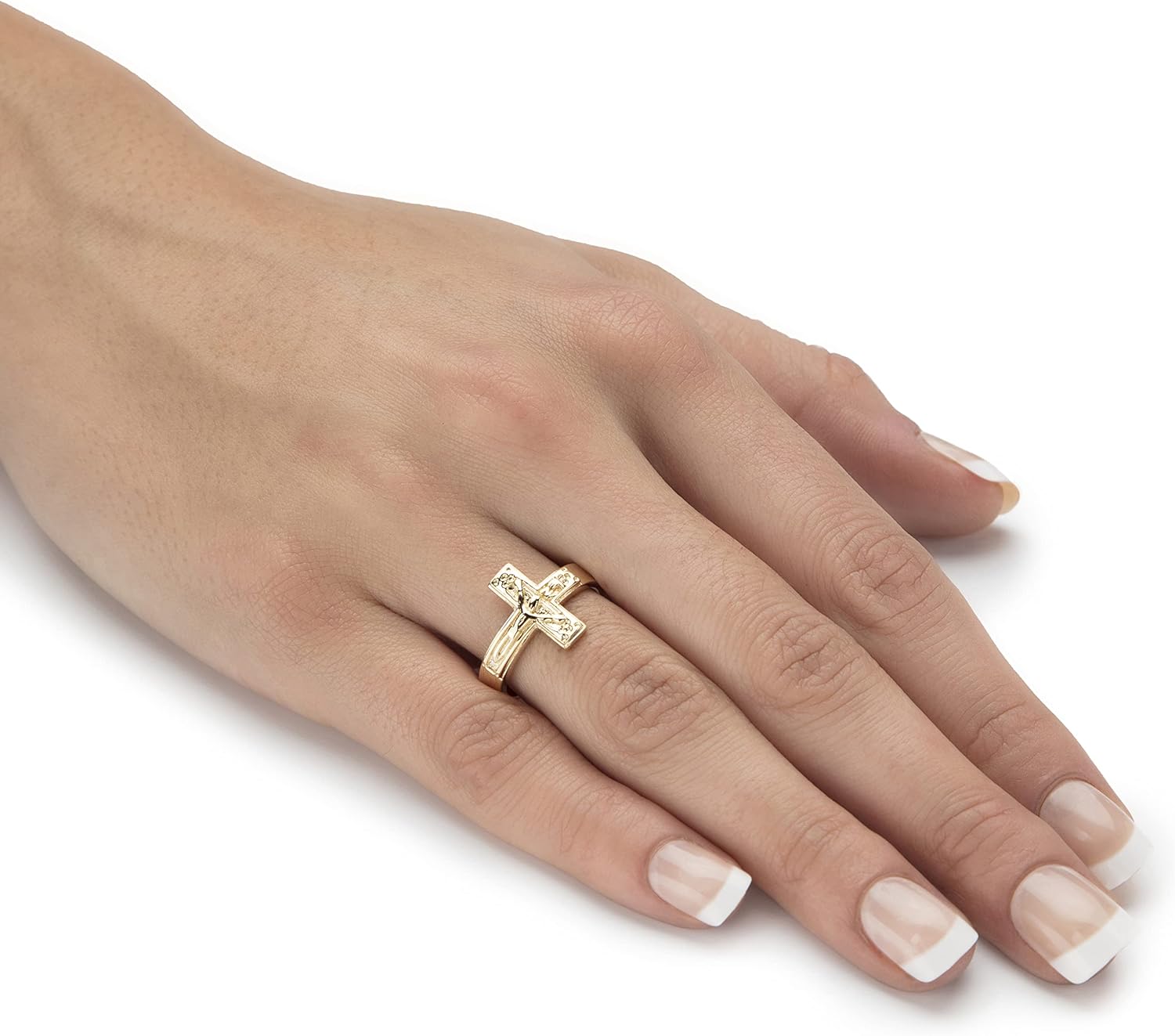 PalmBeach Yellow Gold-plated Sterling Silver Horizontal Crucifix Cross Ring (4mm) Sizes 6-9
