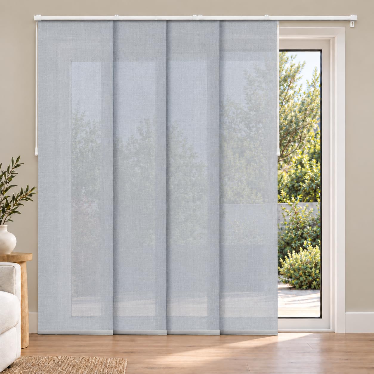 CHICOLOGY cordless panel track blinds in Jersey Grey for a sliding door