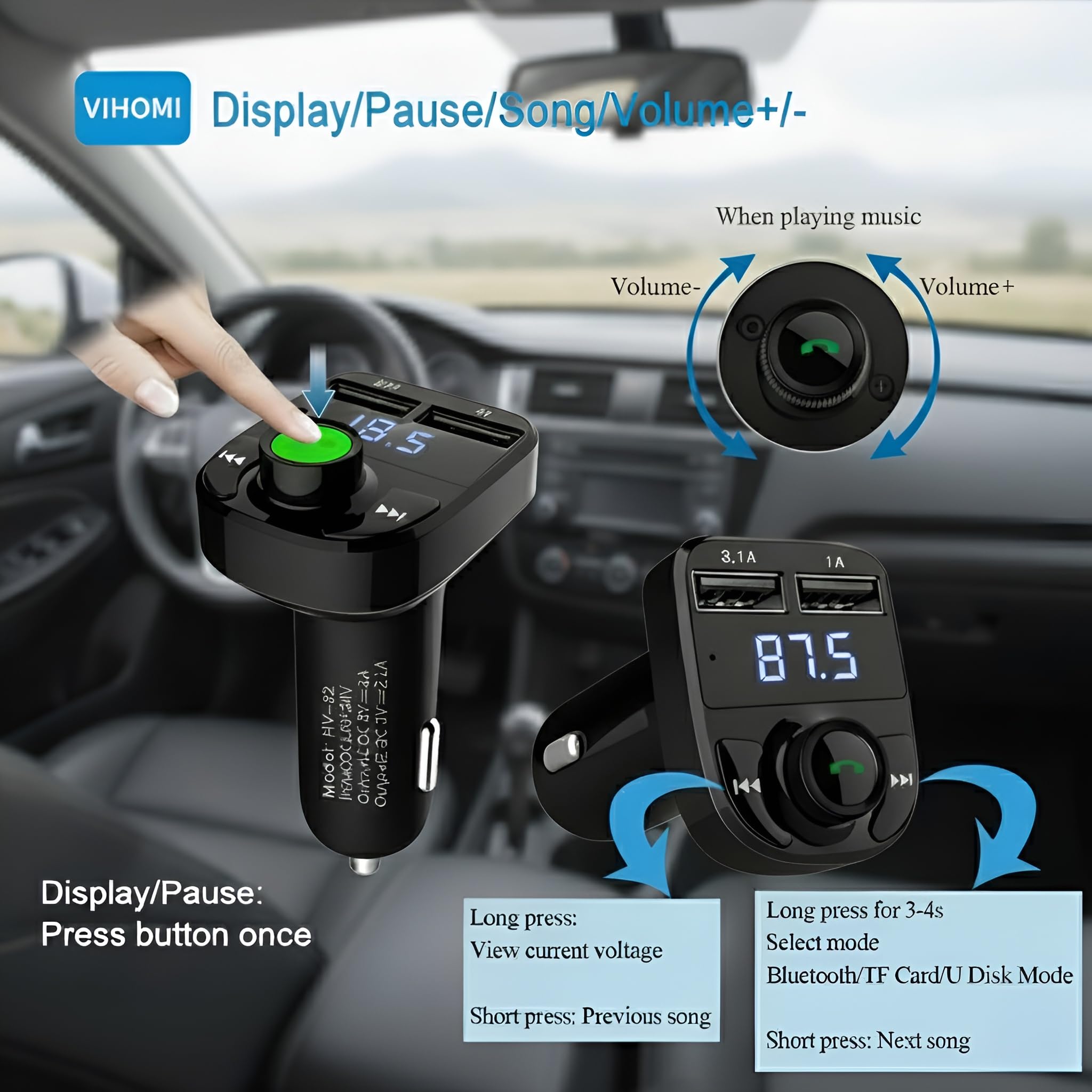 X8 Car Bluetooth FM Transmitter with Hands-Free Calling | Wireless Stereo Music Player with TF Card & AUX Support | Dual USB Mobile Charger Car Kit Compatible with All Smartphones — Amazon image 5
