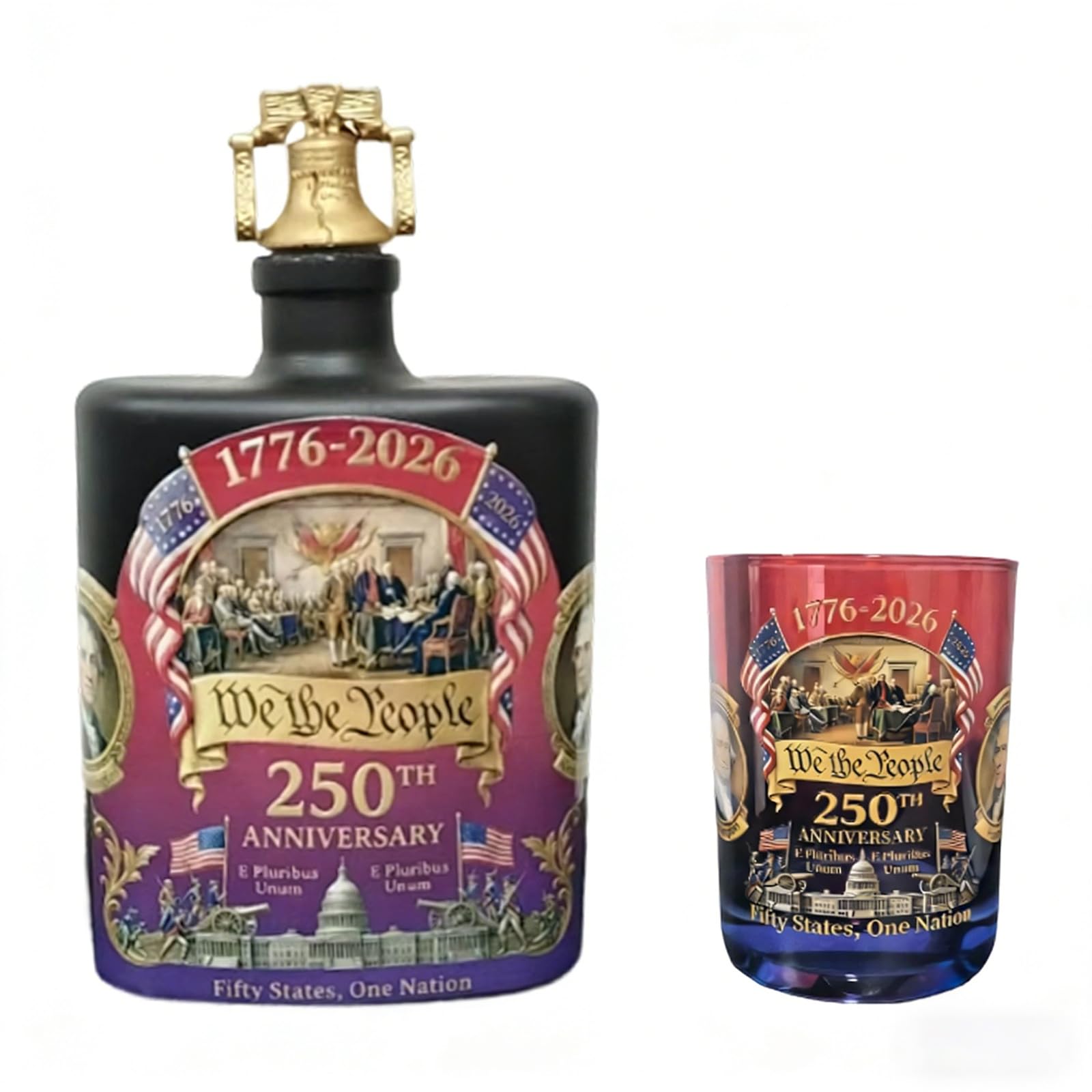 Hsyzygian Patriotic Themed Whiskeys Decanters Collectible Flag Themed Spirits Bottle 250th Anniversary Liquor Container Recyclable Glass Irish Container