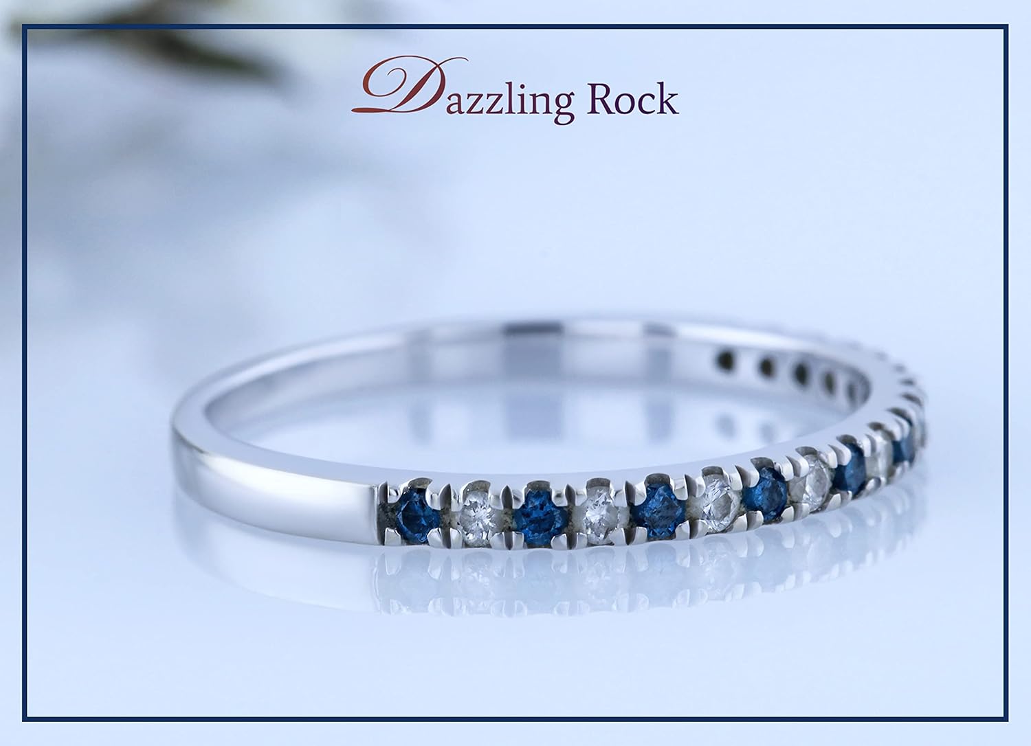 Dazzlingrock Collection Round Alternate Blue & White Diamond Stackable Wedding Band for Women in 925 Sterling Silver - Image 3