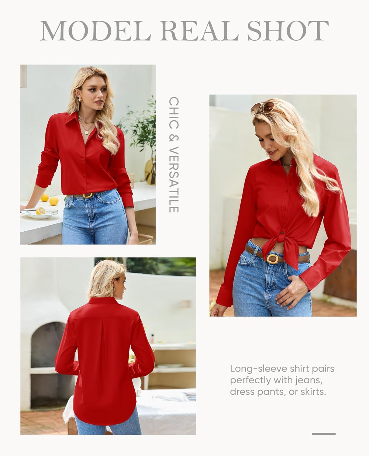 siliteelon Womens Button Down Shirt: Collared Dress Shirt Long Sleeve Cotton Button Up Shirt Work Office Blouse Top - Image 5