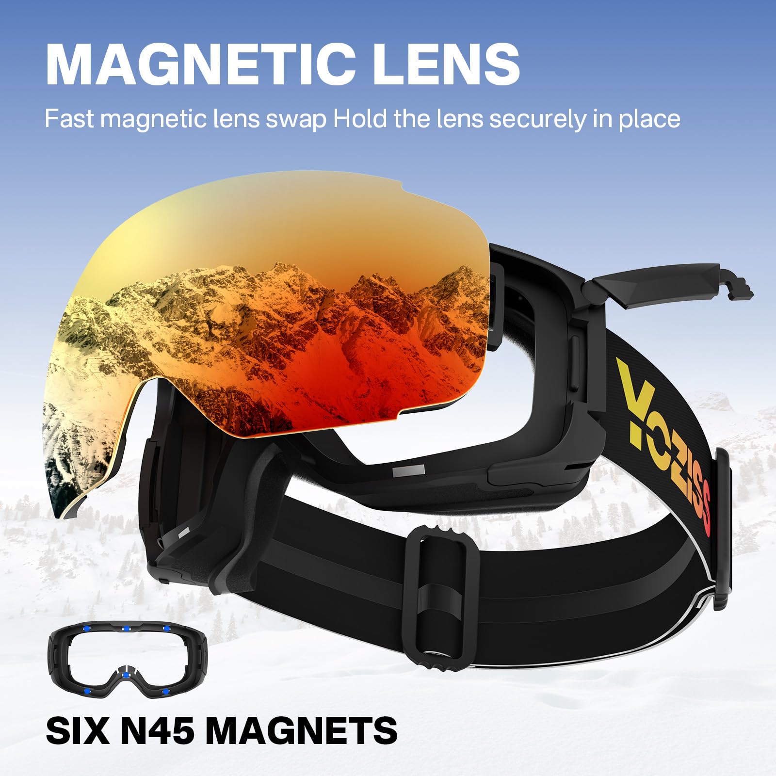 Gogle narciarskie, gogle snowboardowe z wymiennymi soczewkami magnetycznymi, okulary narciarskie OTG ochrona UV400, przeciwmgielne gogle sportowe do snowboardu