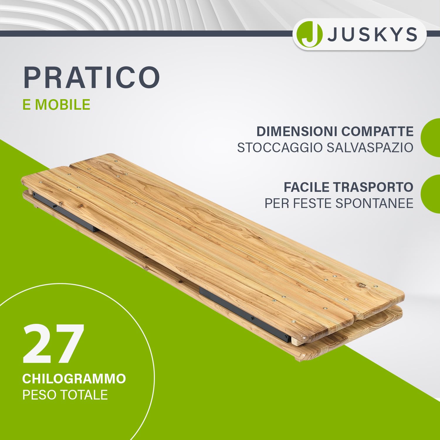 Juskys Set birreria Bichl 3 pezzi pieghevole 170x46x77 cm - Set mobili da giardino tavolo da birra e 2 panche da birra