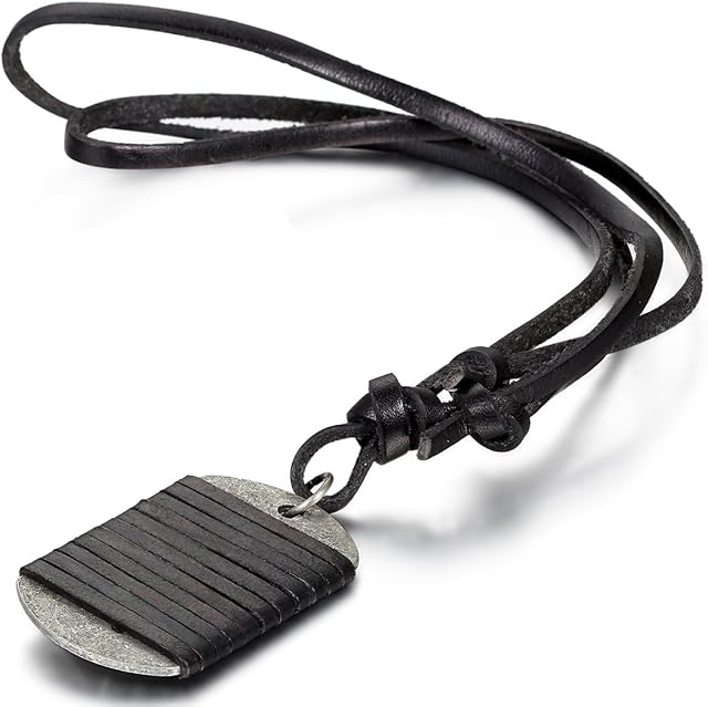 Cupimatch Retro Style Alloy Dog Tag Pendant Necklace for Men Boys with Adjustable Black Leather Chain, Fits 15.7"- 31.5" Wrist