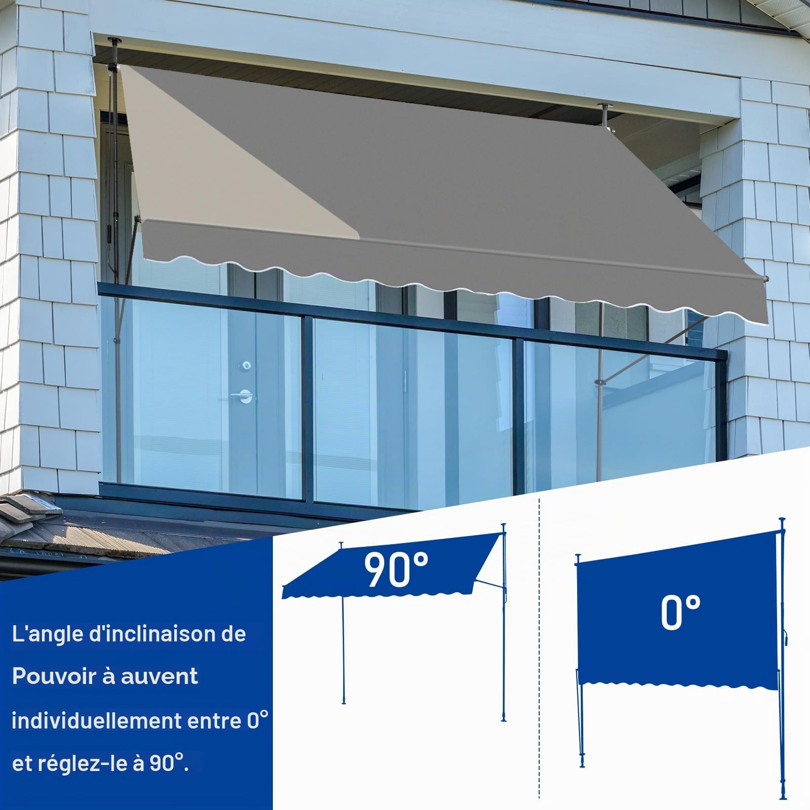 LEADZM Store Banne Manuel Rétractable,300 x 150 cm Auvent,Banne sans Perçage,Imperméable Résistant aux UV 50+ avec Manivelle Ergonomique,Hauteur Réglable,pour Terrasse,Jardin,Magasin,Gris