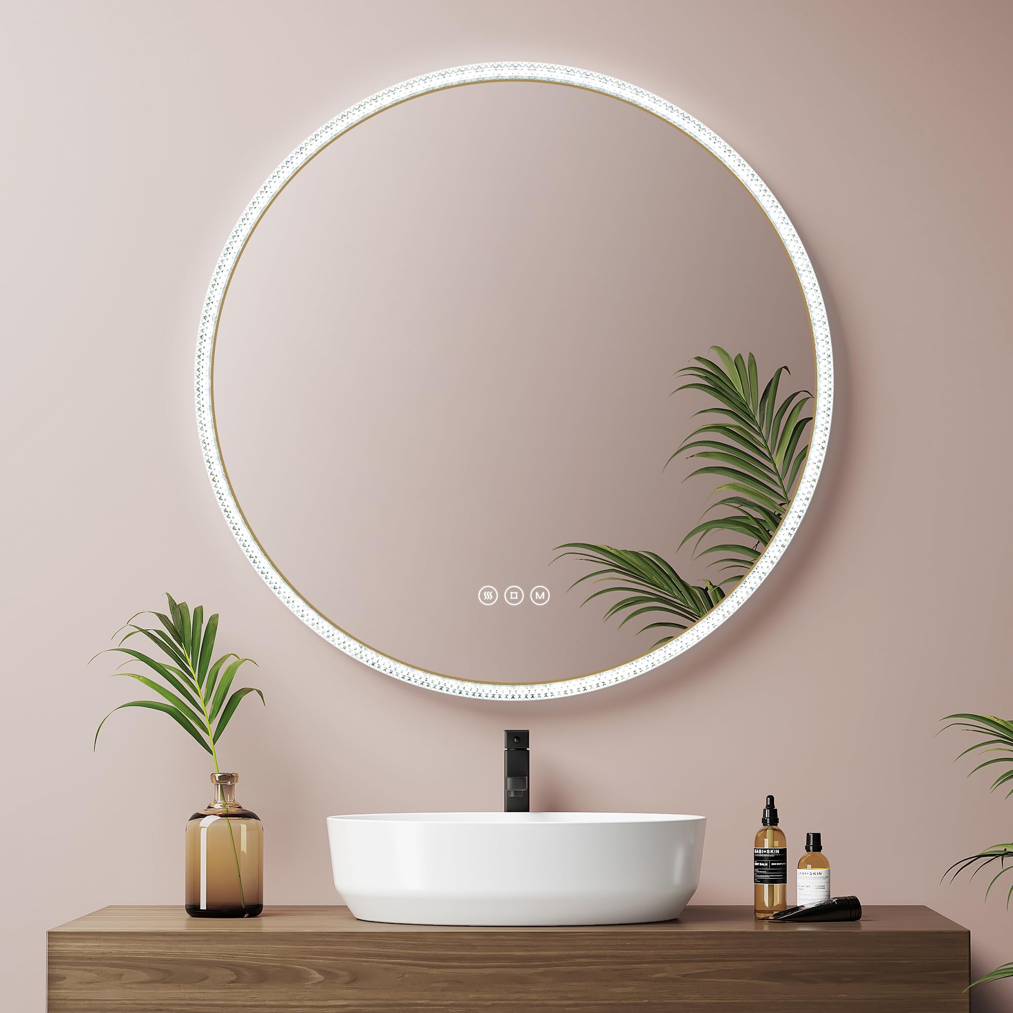 Miroir rond LED 60 cm EMKE tricolore antibuée pour salle de bain