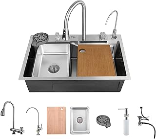 Fossa 24"x18"x09" Single Bowl Waterfall Kitchen Sink 304 Garde Stainless Steel Honeycomb Embossed Sink with Nano Coating, Rectangular Workstation, Faucet with Included All Accessories. (Silver)