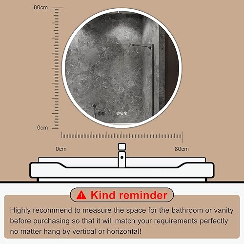 Miniatura 8 de S·BAGNO - Espejo de baño redondo de 32 luces con marco acrílico, espejo de baño LED de tocador montado en la pared, atenuación, cambio de color,