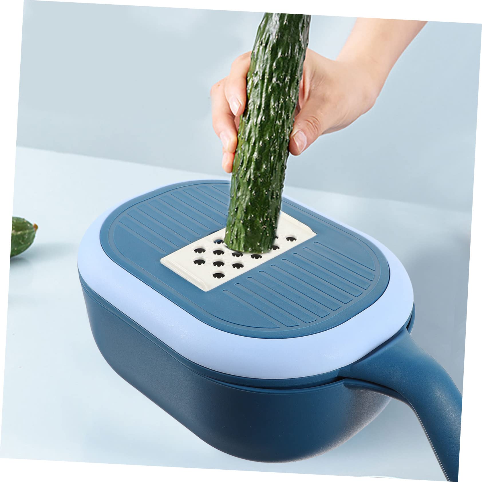 Cortador de Verduras Ajustable Azul, con Cesta de Drenaje