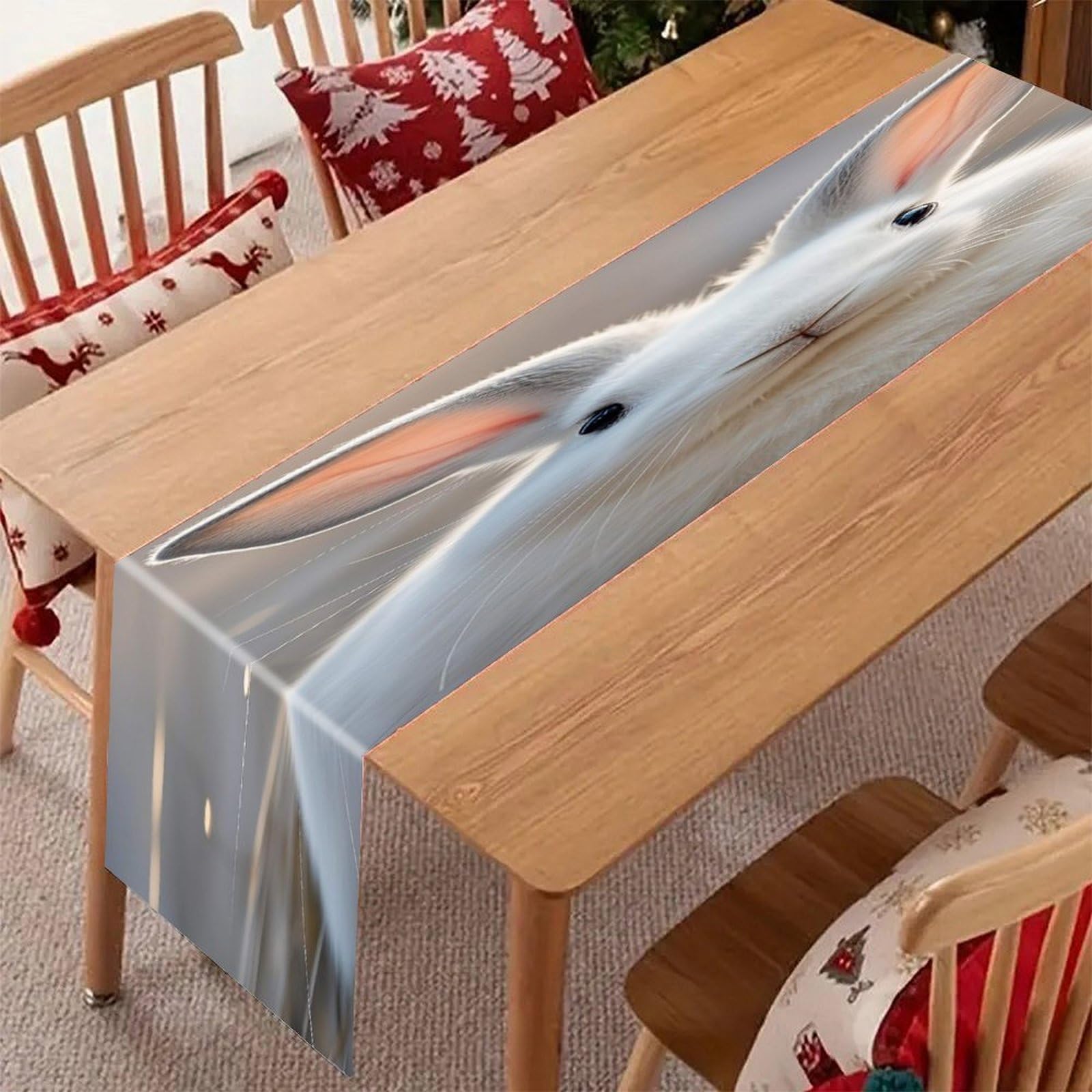 Cute Bunny Table Runner Modern Art Farmhouse Linen Table Runner Dresser Scarf Seasonal Kitchen Dining Table Decoration Dresser Scarves for Home Party Decor 13x70 Inch