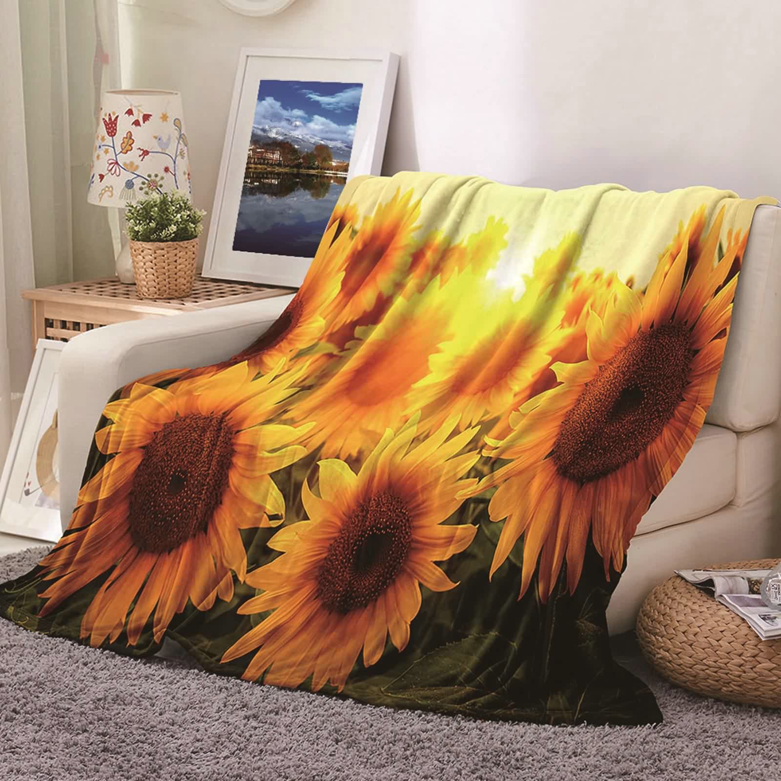 Aeici Koc polarowy, koc obciążeniowy 180 x 220 cm słonecznik narzuta na sofę do salonu sofa łóżko