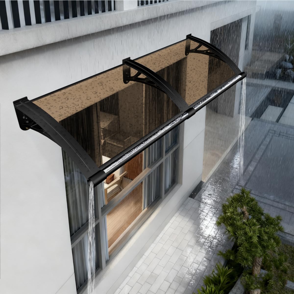 Window Awning Door Canopy with Drainage Sink -24" x 31" Exterior with Plastic Steel Bracket UV Rain Snow Sunlight Protection, 8 Colors for Doors/Windows/Garage, Home & Business Use​