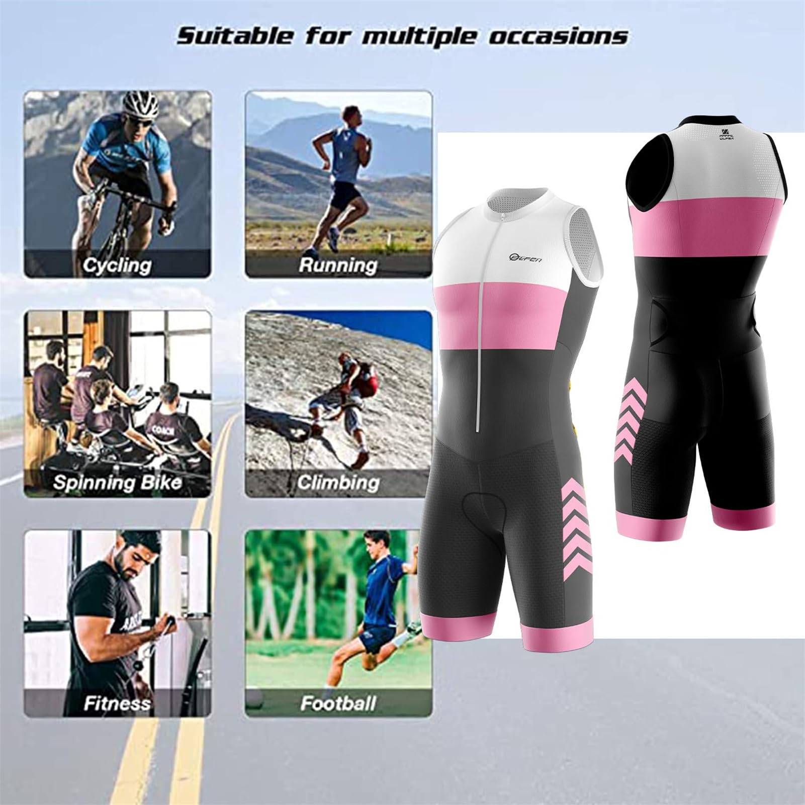 Tuta da Triathlon a Maniche Corte da Uomo, Triathlon Unisex, MTB Body Trisuit Cycling Skinsuit with Gel Pad per Nuoto/Corsa/Ciclismo, Abbigliamento Ciclismo imbottita, monopezzo