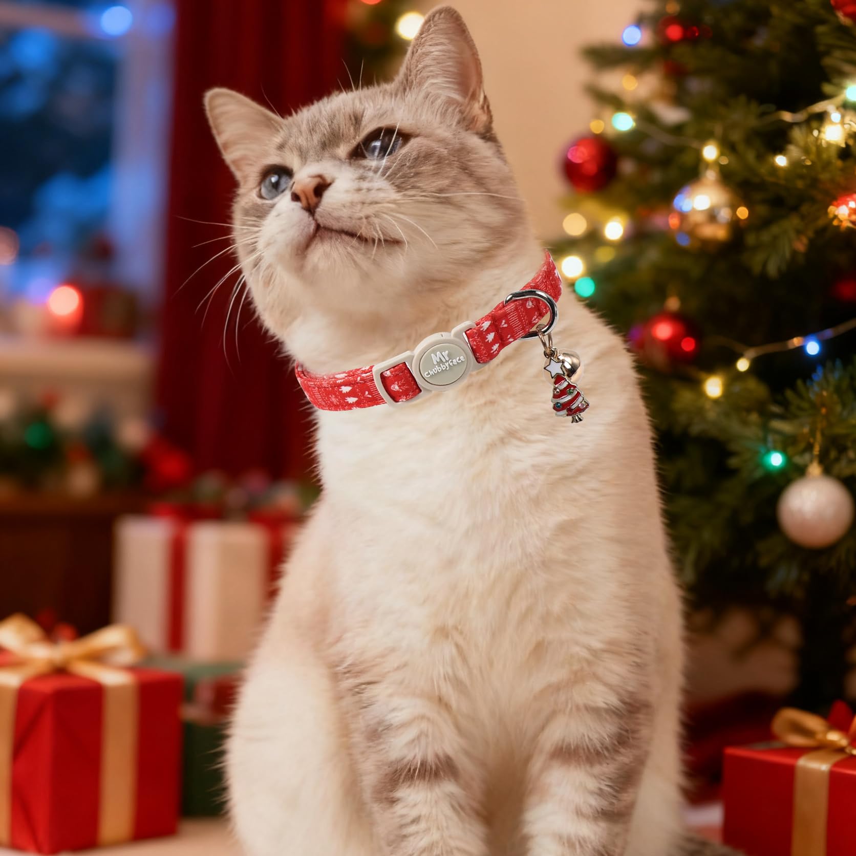 Paquete de 2 collares de gato, bonito collar de gato de Navidad rojo y verde con campana y colgante, collar de seguridad ajustable suave para gatos hembras y machos