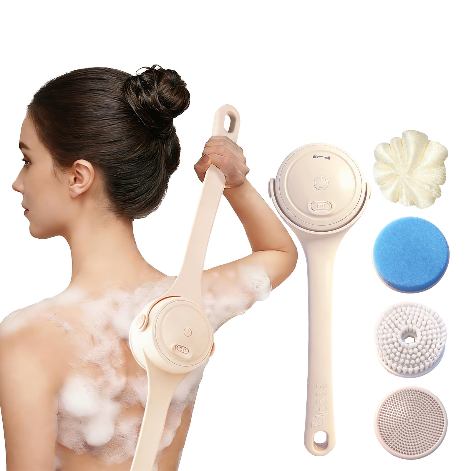 Cepillo Ducha Espalda EléCtrico Cepillo Exfoliante Para El Cuerpo Con 4 Cabezales, IPX7 Resistente Al Agua, Para Limpieza De Piel, ExfoliacióN, Masaje