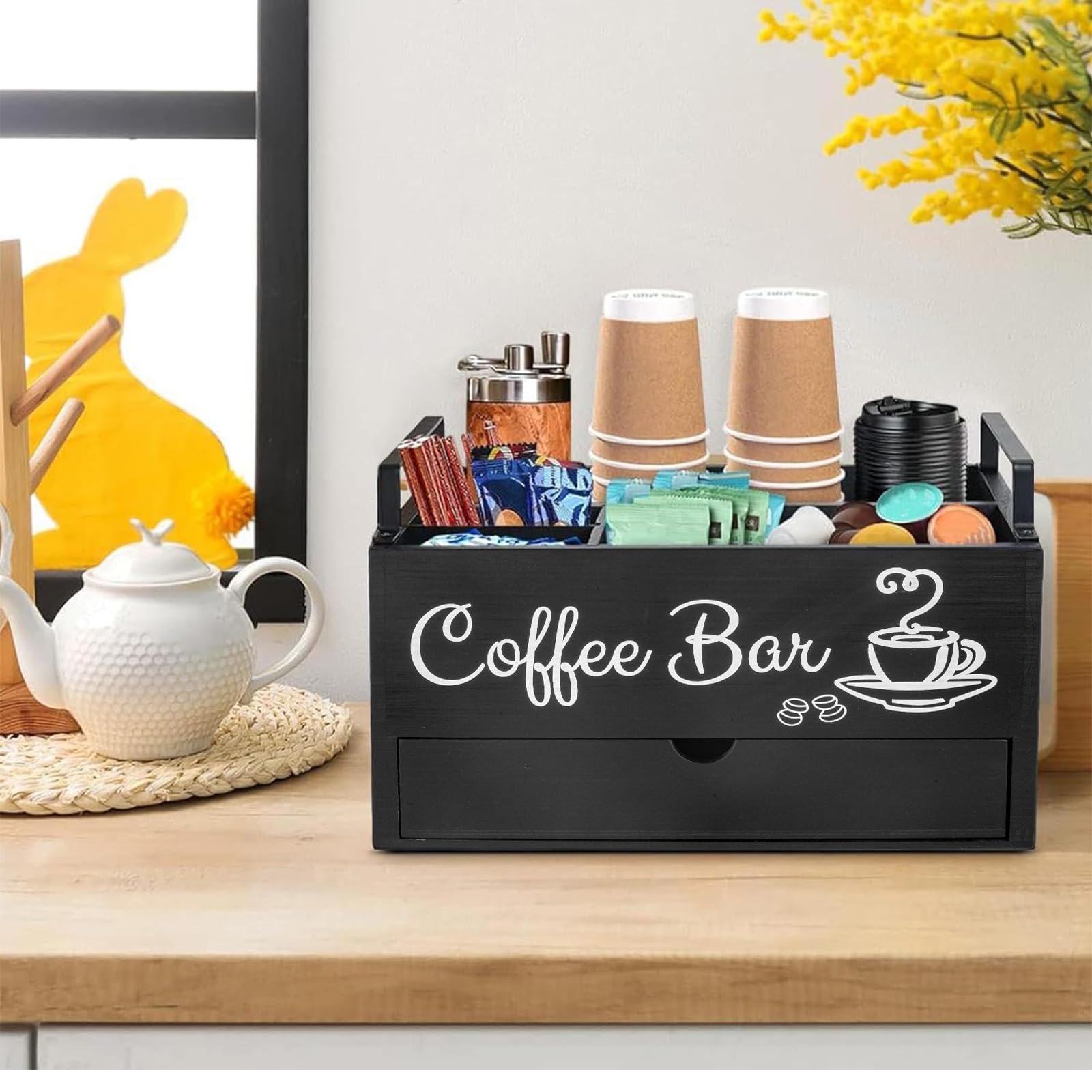 Organisateur de Café Pour Accessoires de Café, Station de Café et Sachets de thé, Boîte de Rangement Pour Capsules de Café, Bar à Café Pour Lait, Serviettes, Capsules, Sucres (2 Niveaux)