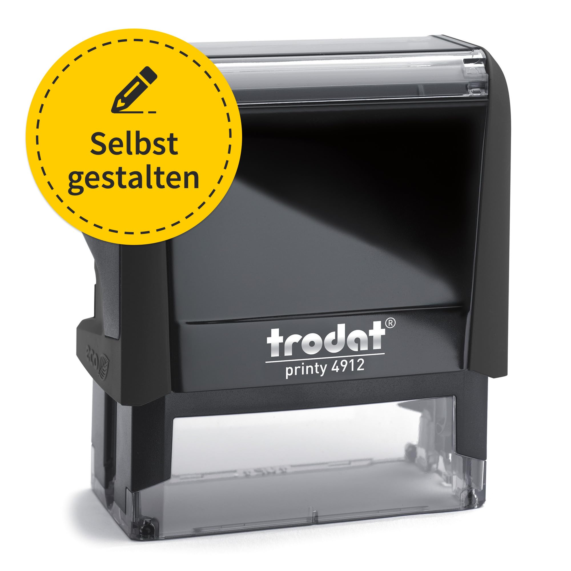 Trodat Printy 4912 Firmenstempel 47x18mm - Gehäuse Schwarz - Adressstempel | Trodat Printy 4912 Firmenstempel, 47x18mm, personalisierbar mit Text und Logo, Gehäuse Schwarz, Adressstempel, Firmenstempel