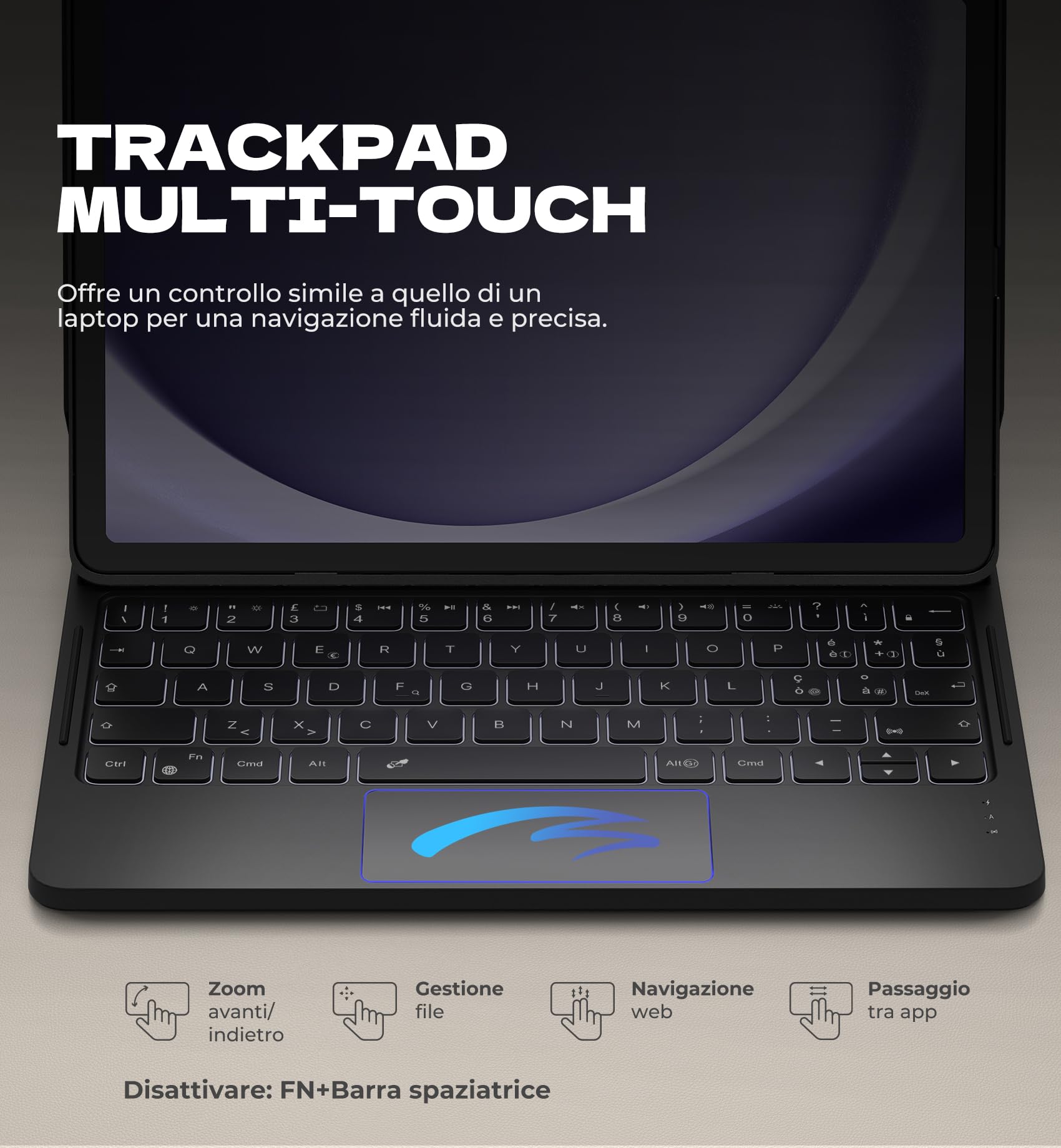 Dexnor Funda con Teclado para Samsung Galaxy Tab A9+ 2023 11 Pulgadas, Español Ñ Teclado con Ultrafino Desmontable, Trackpad Multitáctil, Retroiluminación, Funda Protectora con Portalápices, Negro