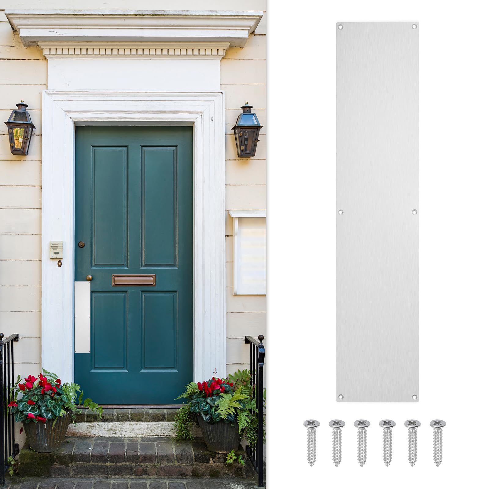 sourcing map Door Push Plate, 4 x 16 Inches Anodized Aluminum Push Door Plate Door Kick Plate, 1.5mm (1/16 Inch) Thickness, for Exterior Front Door or Back Door, Silver (Single Pack)
