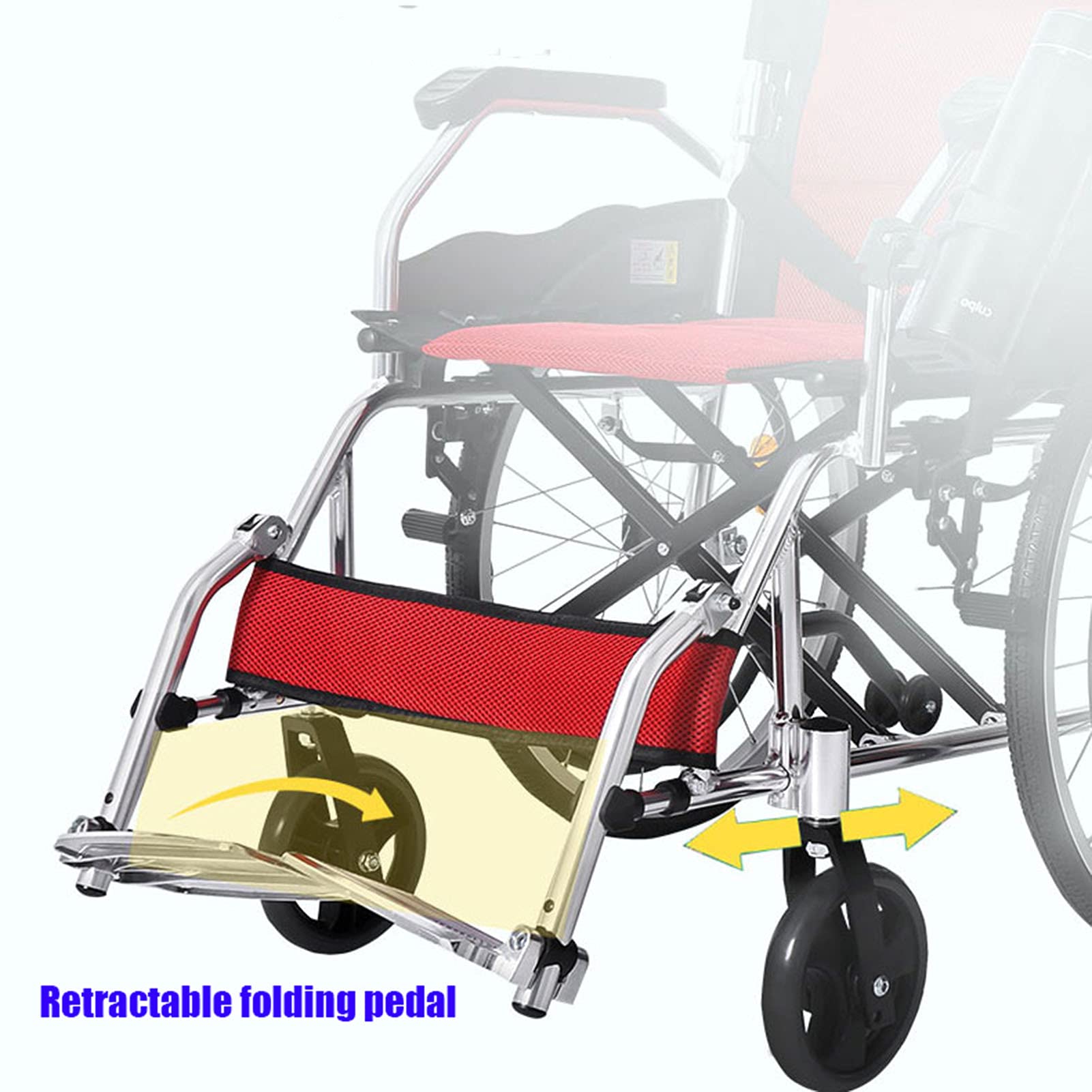 Silla de ruedas manual ligera con pedal plegable retráctil y frenos auxiliares para adultos, diseño portátil de aluminio para recuperación postoperatoria