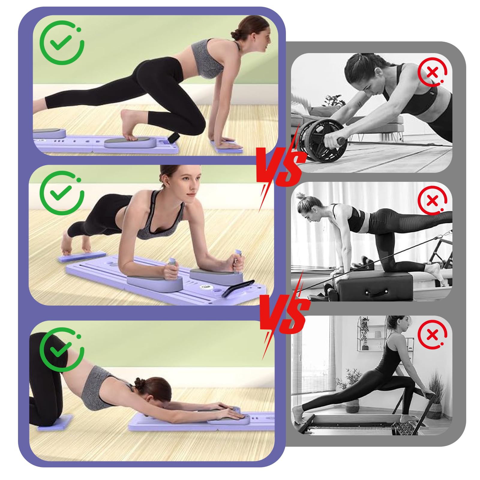 Klappbares Multifunktions Pilates Board - Pilates Board für Zuhause, mit Pilates Reformer & Widerstandsband & Vielfältiges Zubehör, Ideal für das Ganzkörpertraining