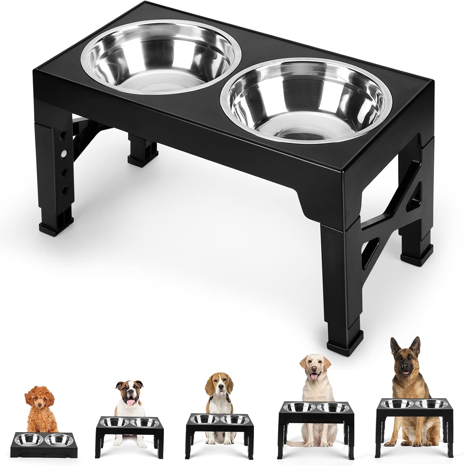 ODRIEW Elevated Dog Bowls, 5 Adjustable Heights Raised Dog Bowl Stand