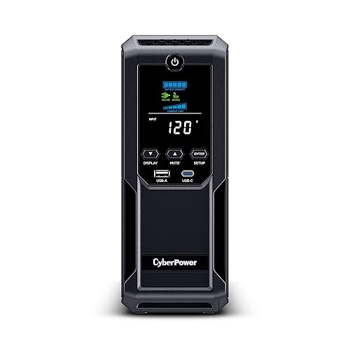 CyberPower BRG1500AVRLCD2 Intelligent LCD UPS System, 1500VA/900W, 12 Outlets 2 USB Ports, AVR, Mini-Tower, UL Certified, 5-Year Warranty - 1500VA