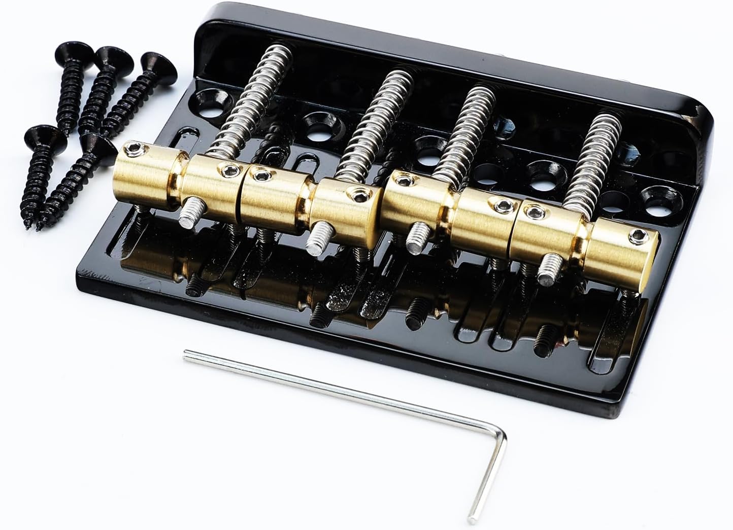 Black Electric Bass Guitar Bridge with Brass Saddles Zinc Alloy Plate 4 String Fixed Bridge Compatible with Fender Jazz Precision Bass Bridge Replacement Parts