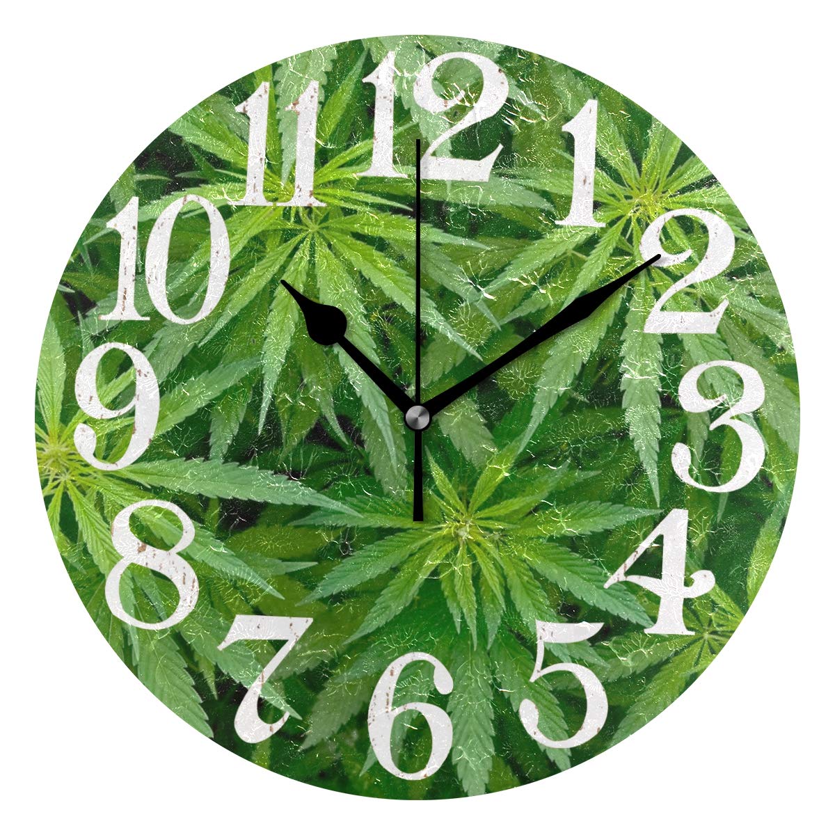 Naanle Green Marijuana Leaf Cannabis Weed Plant Leaves Round/Square/Diamond Acrylic Wall Clock Oil Painting Home Office School Decorative Creative Dual Use Clock Art