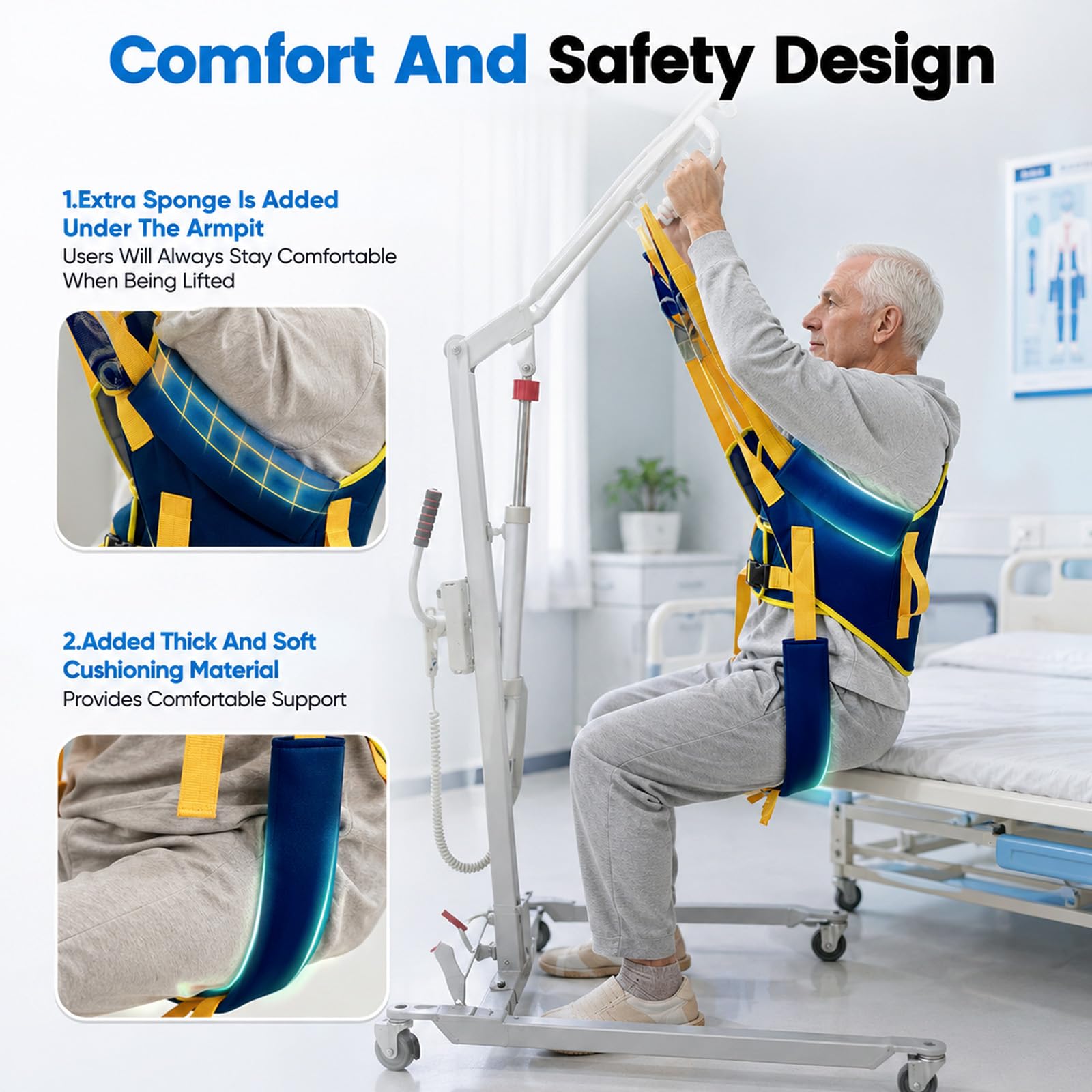 Sangles De Levage Pour Patients, Aide Au Transfert Sangle De Levage Assistée Hauteur Réglable Sur 3 Positions Poids Maximal 230 Kg Compatible Avec La Plupart Des Aides à La Mobilité (M)