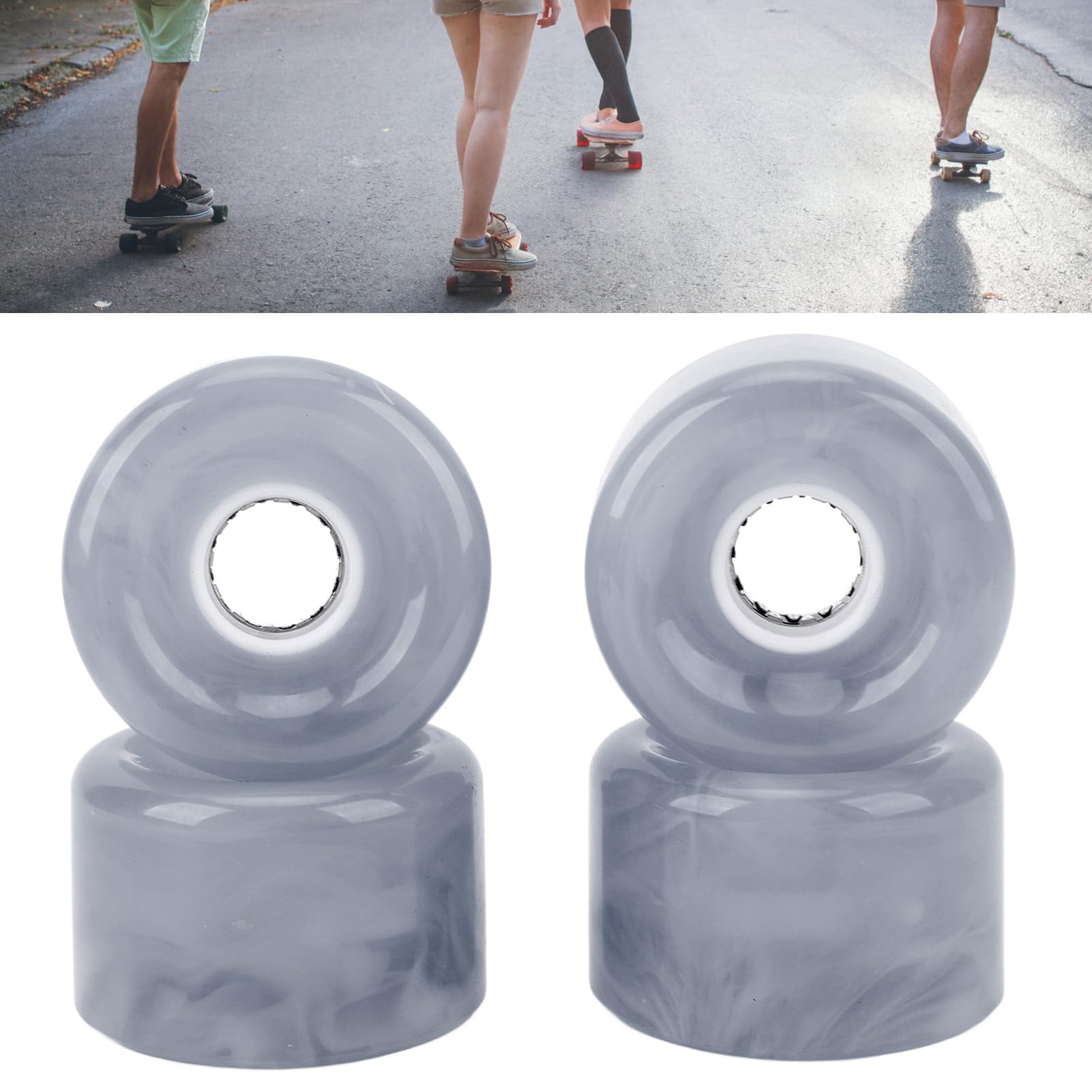 Roues de Skateboard, Lot de 4, Ensemble Roues de Patins à roulettes, 78A Dureté PU Translucide, pour Planches à roulettes Cruiser Skateboard Roller Quad Skates(Gray)