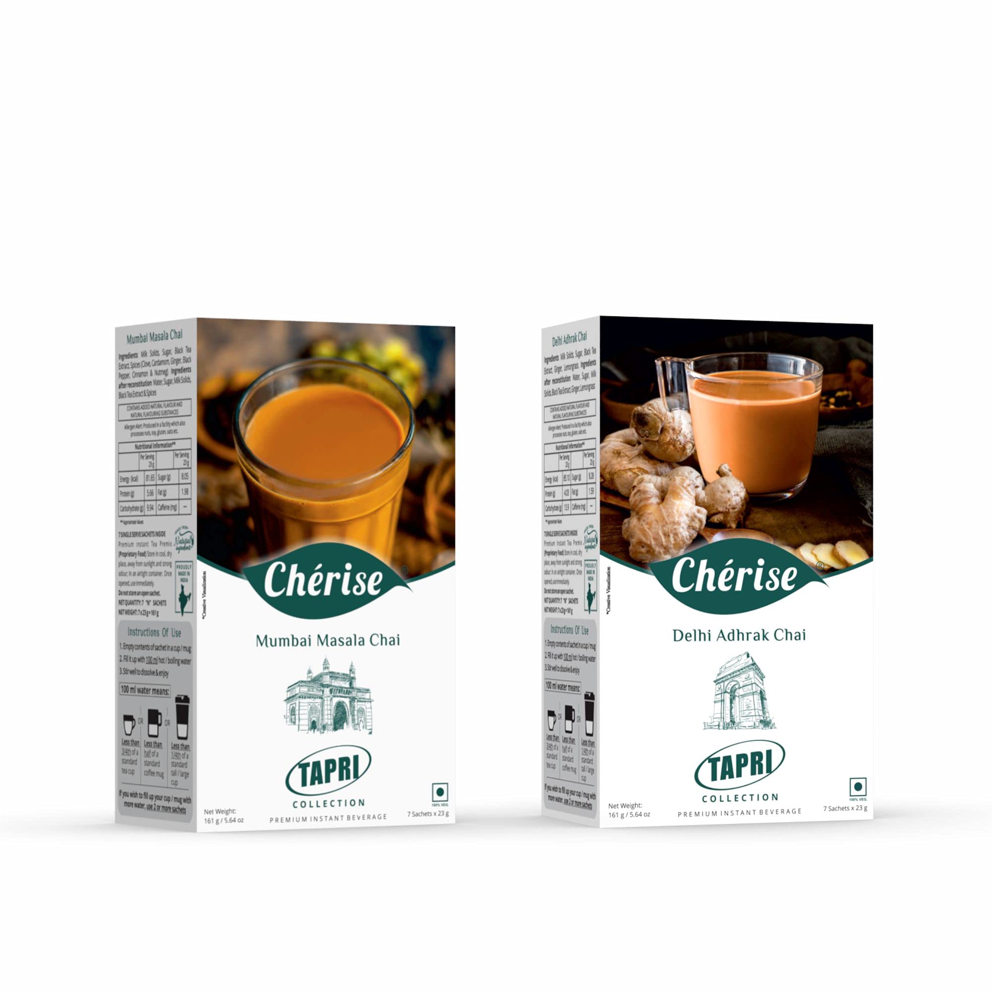 Cherise Tapri Combo of Premium Mumbai Masala Chai and Delhi Adhrak Chai (23 g x 7 Sachets Each) (B094D9QDDK) Amazon Price History, Amazon Price Tracker
