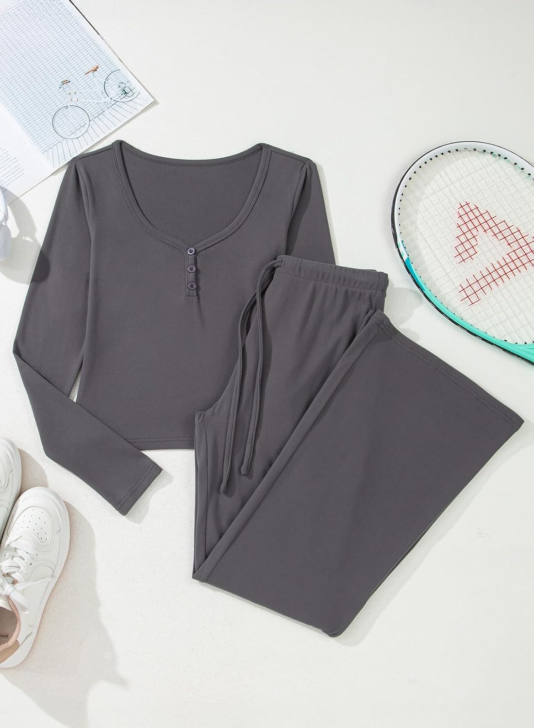 Herseas Women's 2 Piece Outfits Long Sleeve Button Down Tops Flared Pants Tracksuits Casual Lounge Set