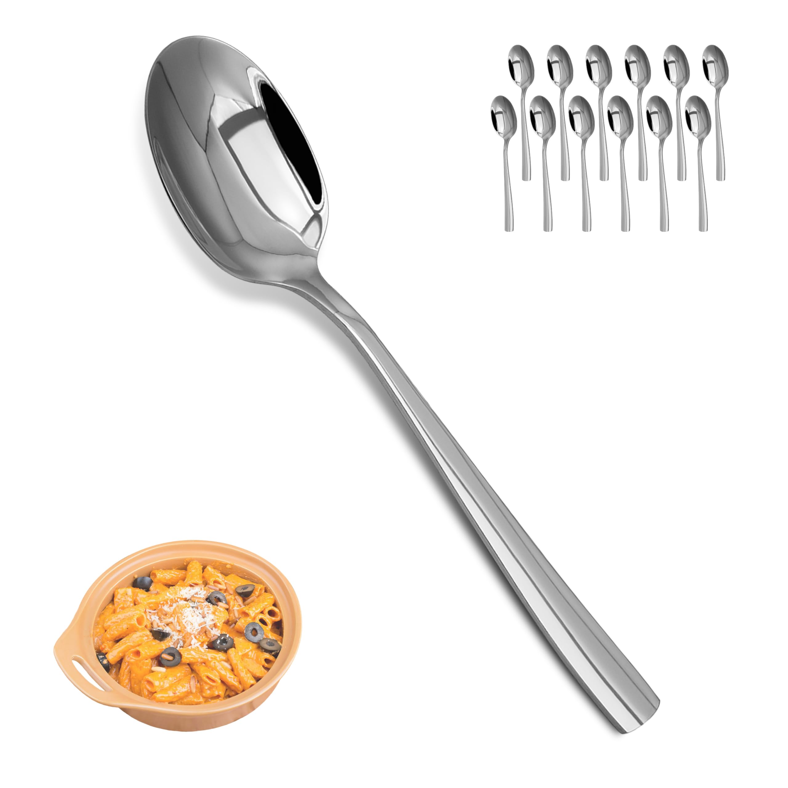 12-Piece 7.5-Inch Dinner Spoons Set — 18/10 Stainless Steel Food-Grade, Mirror-Polished & Dishwasher Safe