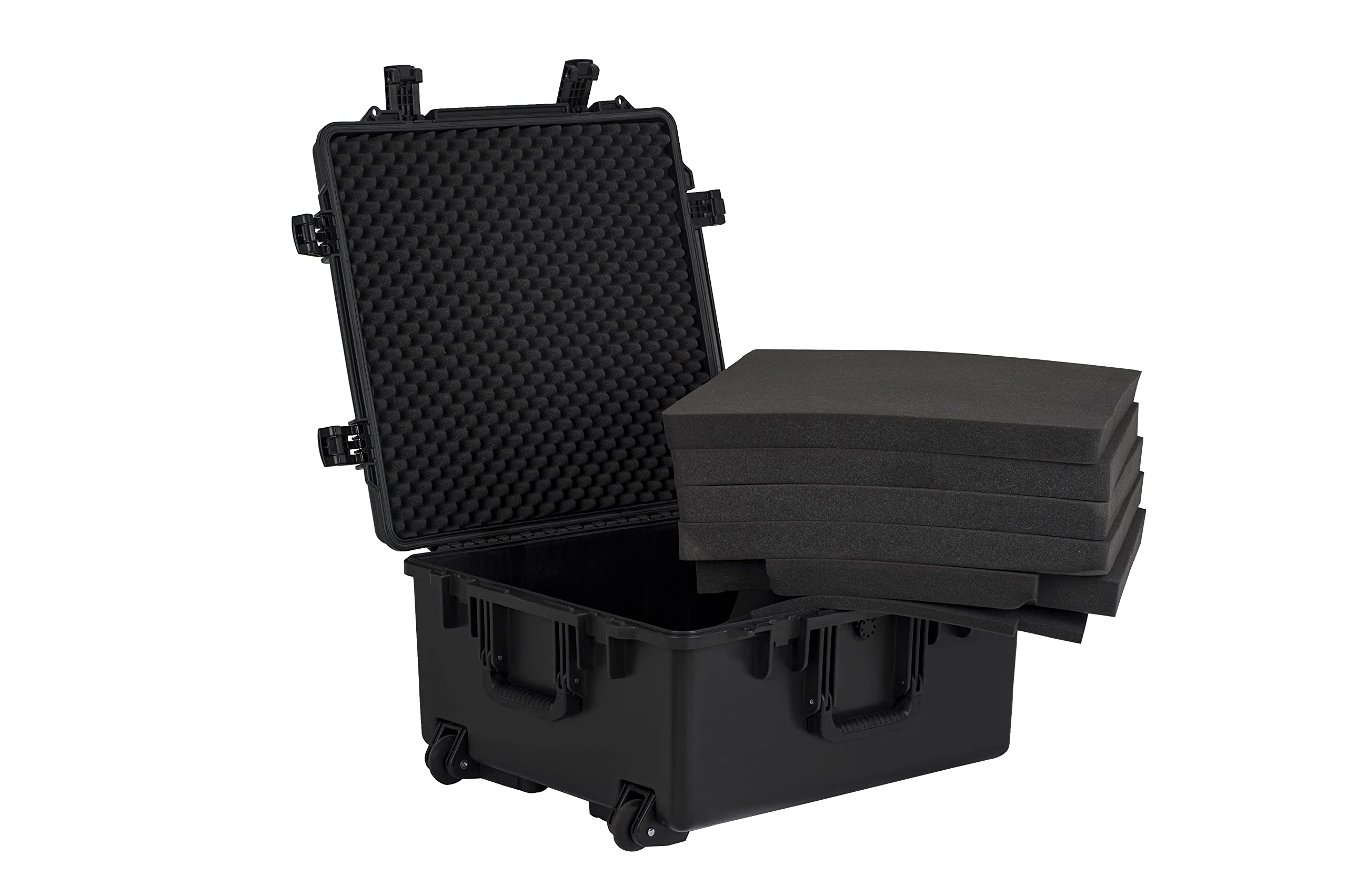 Meijia Kameratasche, wasserdicht, hart, kompakt, mit anpassbarem Schaumstoff und Rädern, vollständiger Schutz mit leichtem und praktischem Design, Elegantes Schwarz