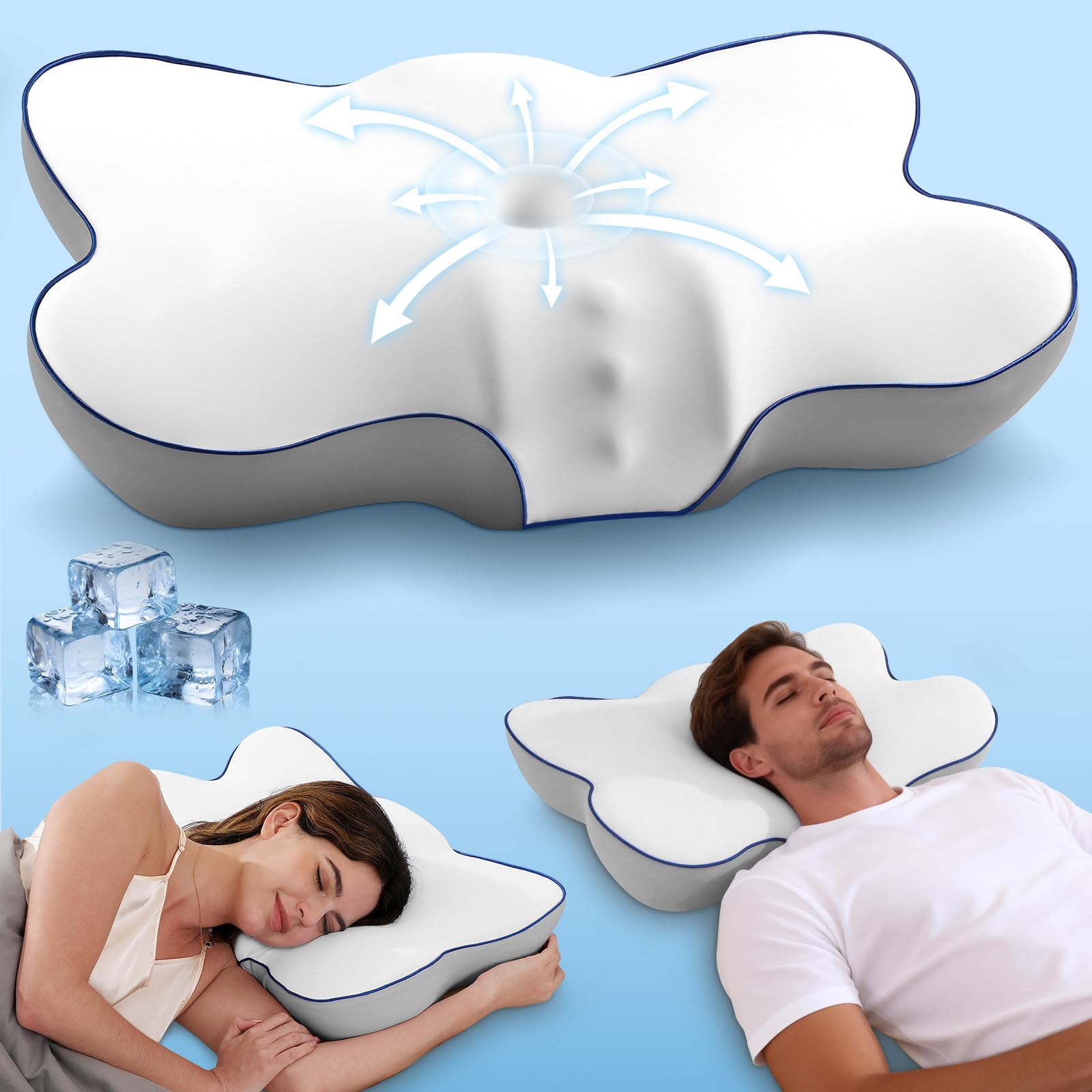 Photo 1 of The Original Patented Cervical Neck Pillow for Pain Relief, Ergonomic Neck Support Pillow with 3D Ice-Silk Mesh Cover and Oeko-TEX Memory Foam, Orthopedic Pillow for Back Stomach Sleepers (White)
