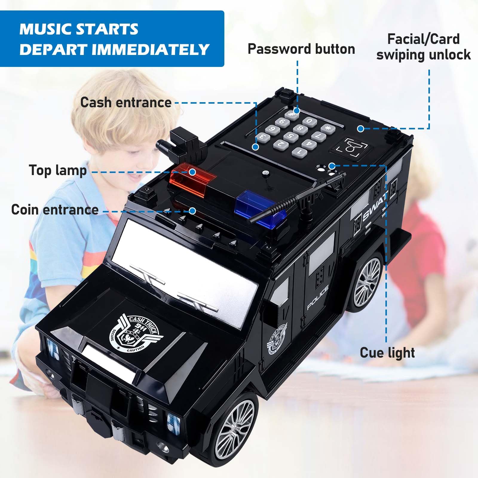 Tirelire Voiture Blindée Électronique Enfant - Camion Avec Serrure Code, Carte & Alarme Anti-Vol
