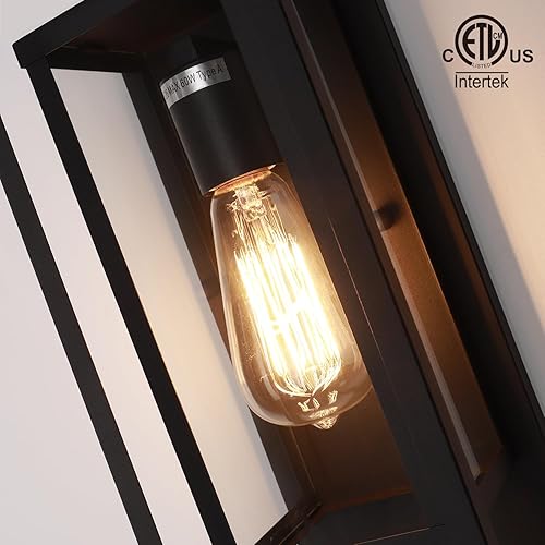 Miniatura 5 de mirrea Aplique de pared clásico para exteriores de 14 pulgadas, 1 luz en negro mate, marco de metal rectangular y pantalla de vidrio transparente,