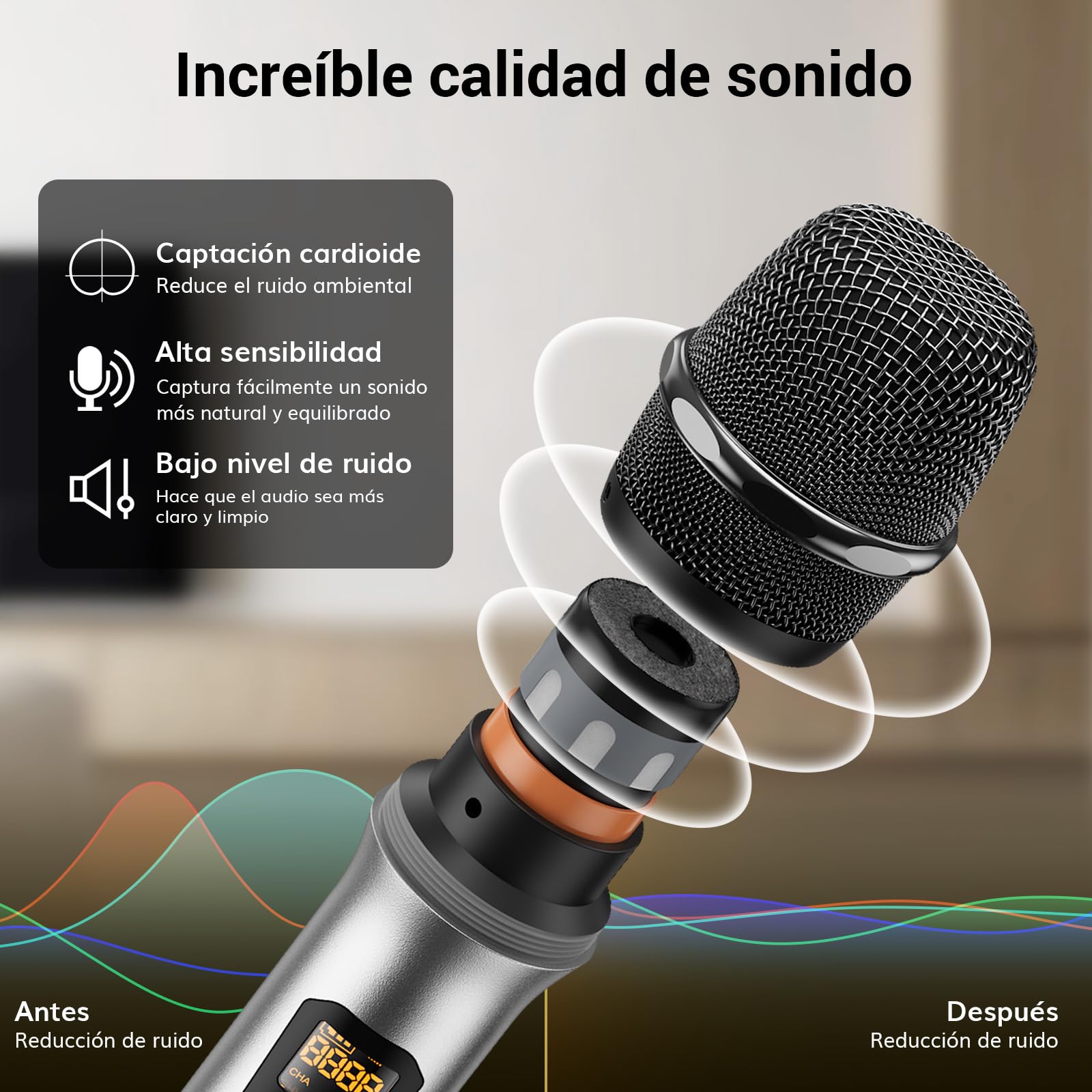 TONOR Sistema de Microfono Inalámbrico UHF, Micrófono de Mano/Auriculares/Lavalier, Transmisor de Bolsillo, Receptor Metálico de 4x5 Frecuencias, Alcance de 90m para Karaoke en Iglesias, 4 Canales
